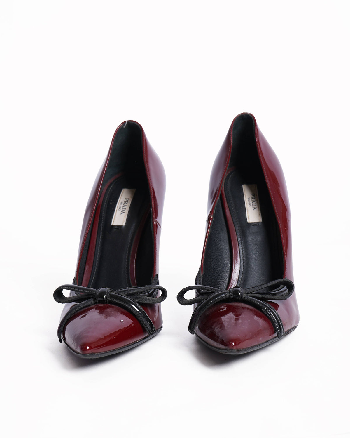 Prada Patent Leather Pointy Toe Pumps In Maroon