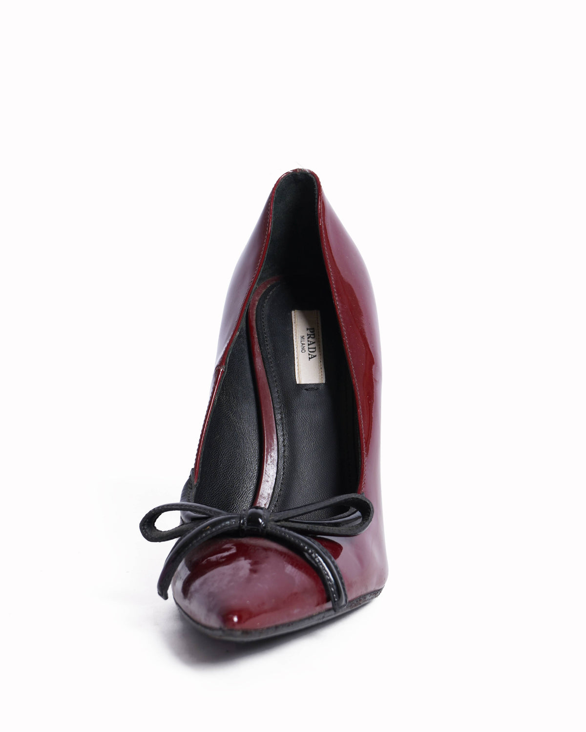 Prada Patent Leather Pointy Toe Pumps In Maroon