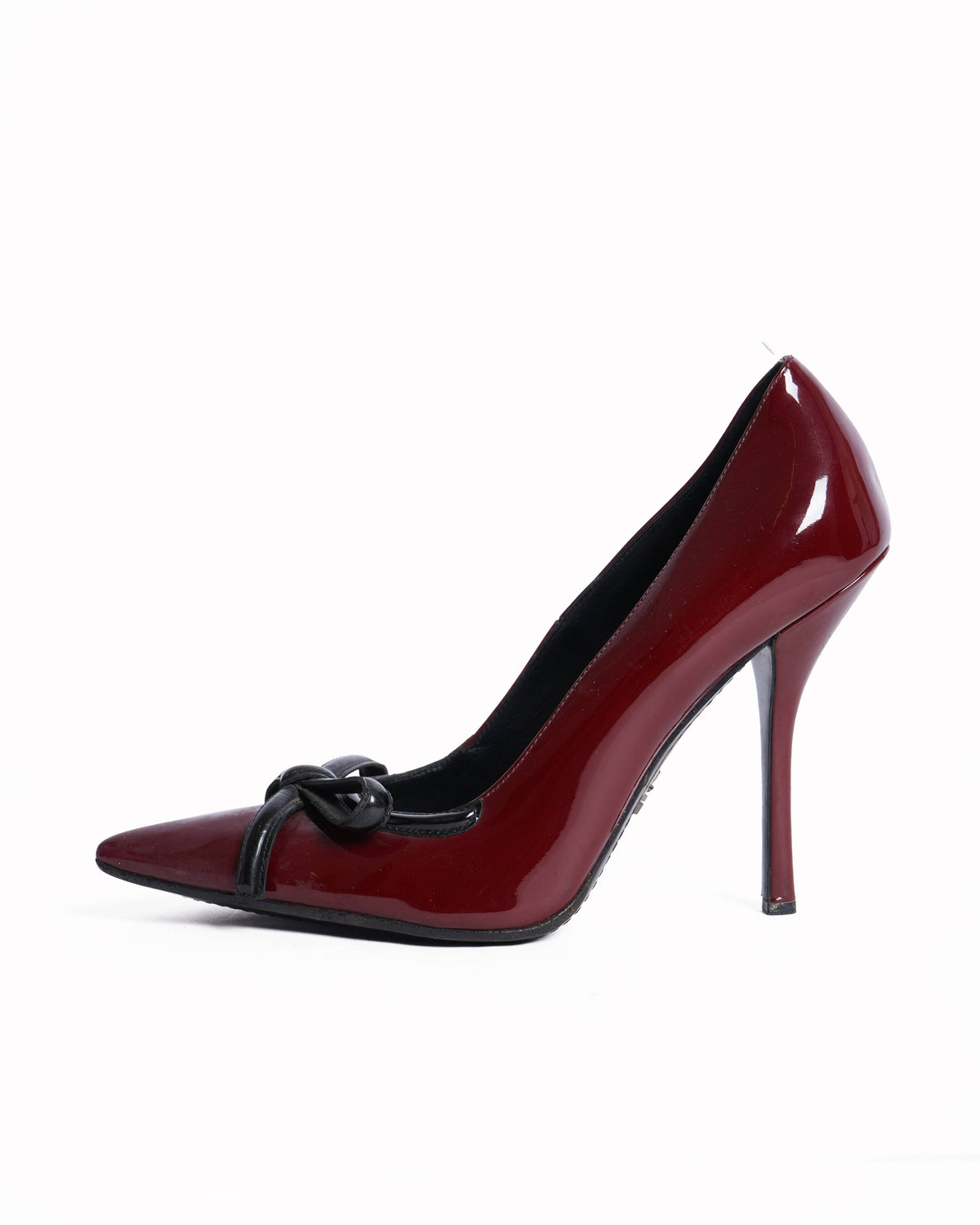 Prada Patent Leather Pointy Toe Pumps In Maroon