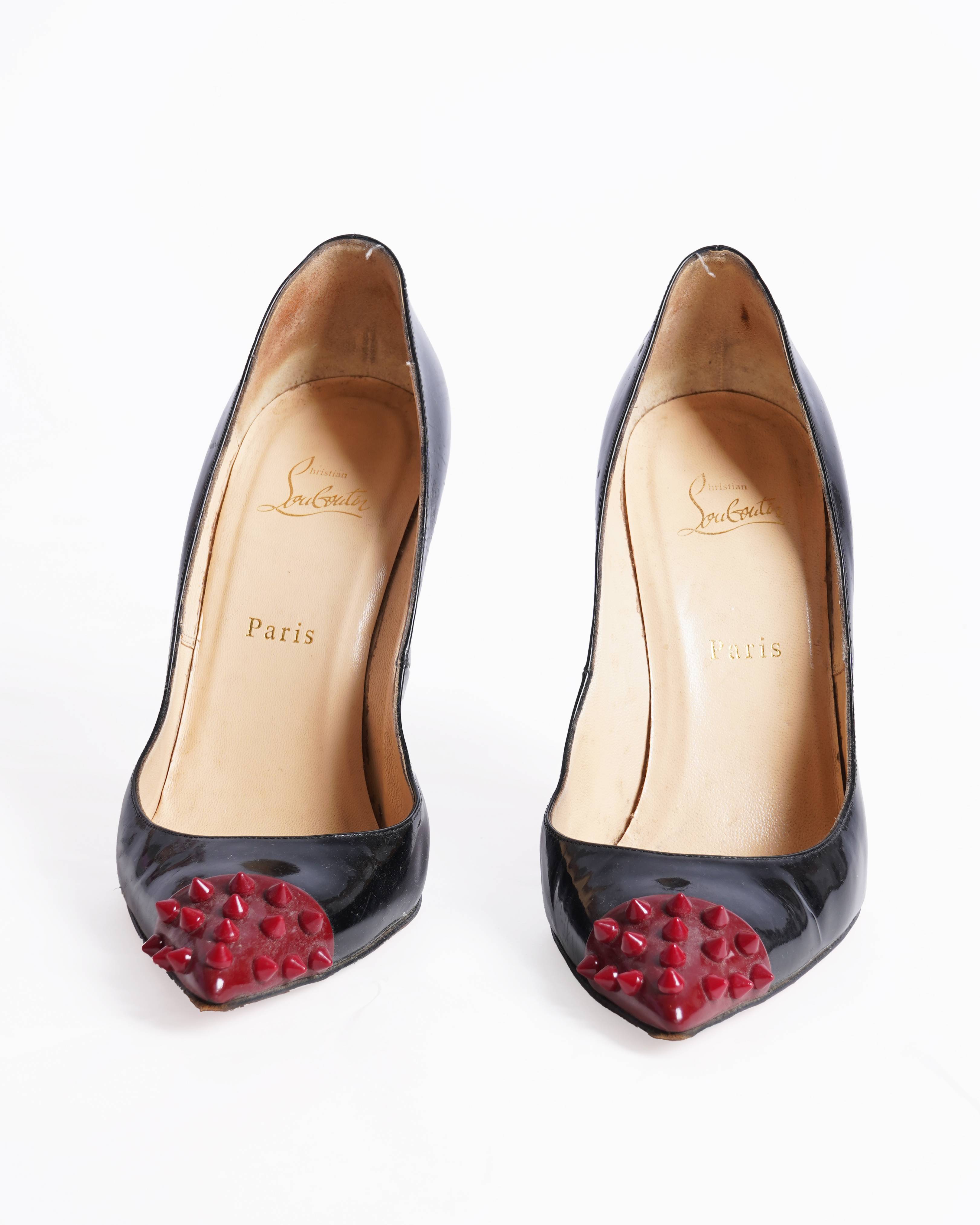 Christian Louboutin Black & Burgundy Patent Leather Pumps