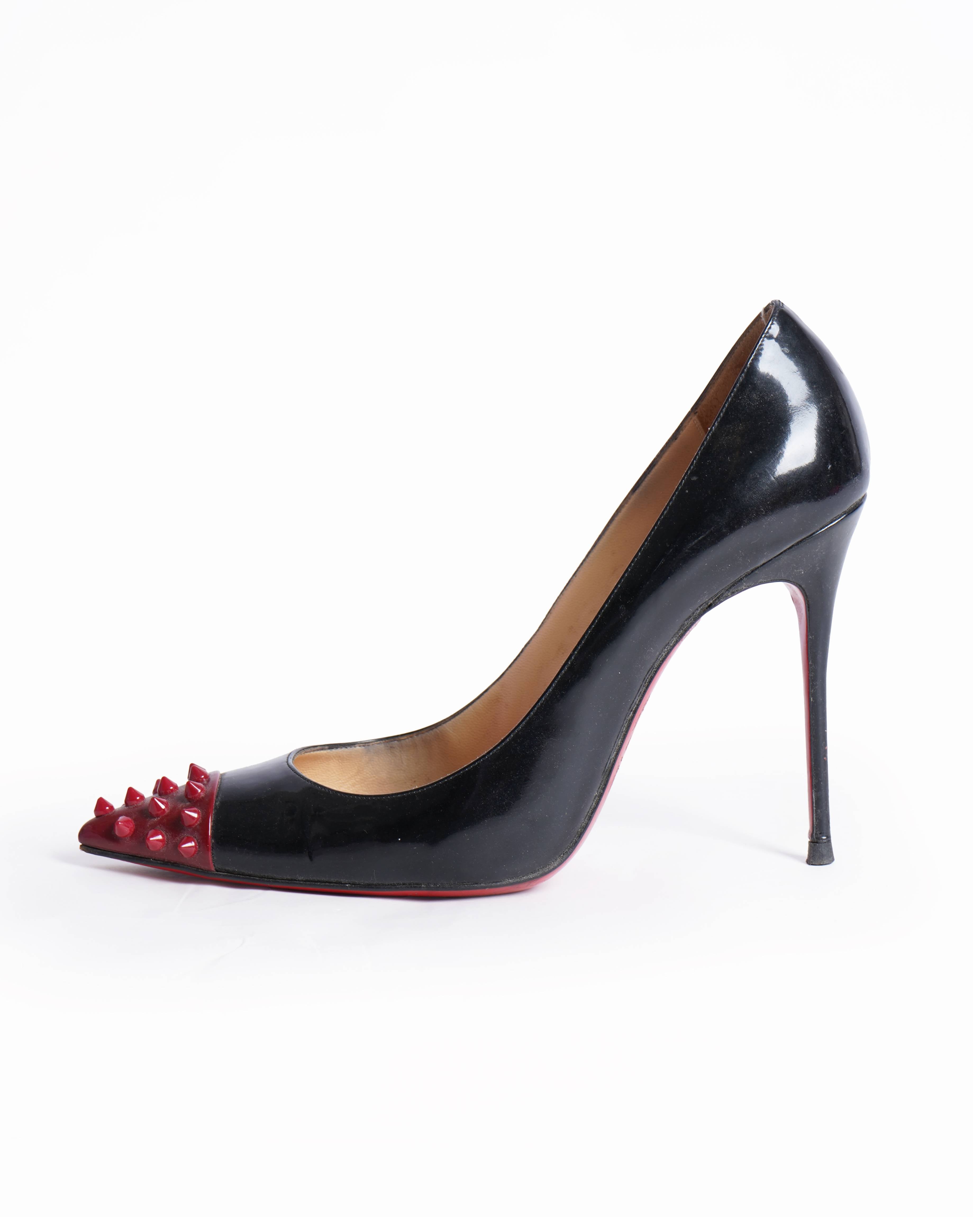 Christian Louboutin Black & Burgundy Patent Leather Pumps