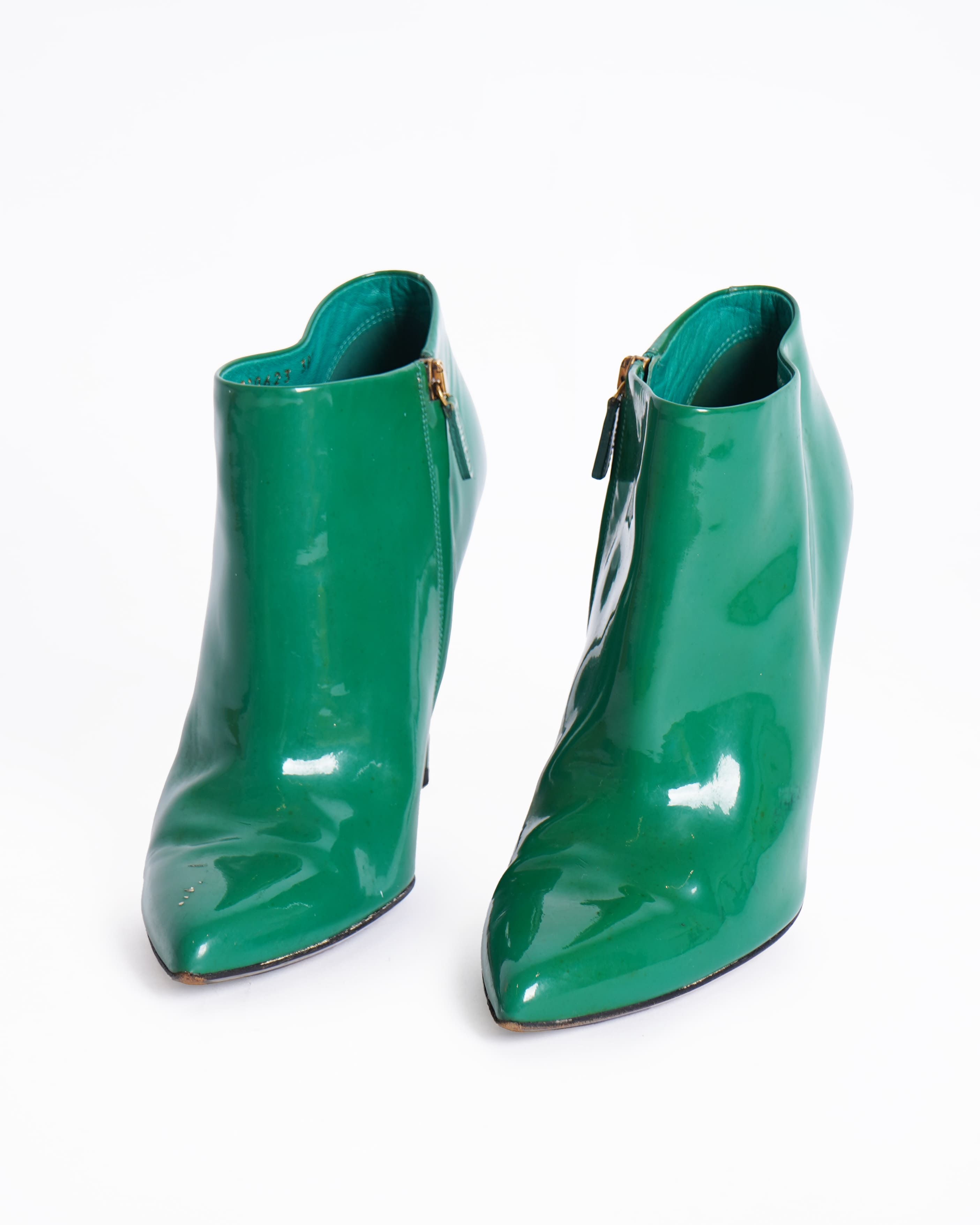 Gucci Patent Leather Ankle Boots In Green