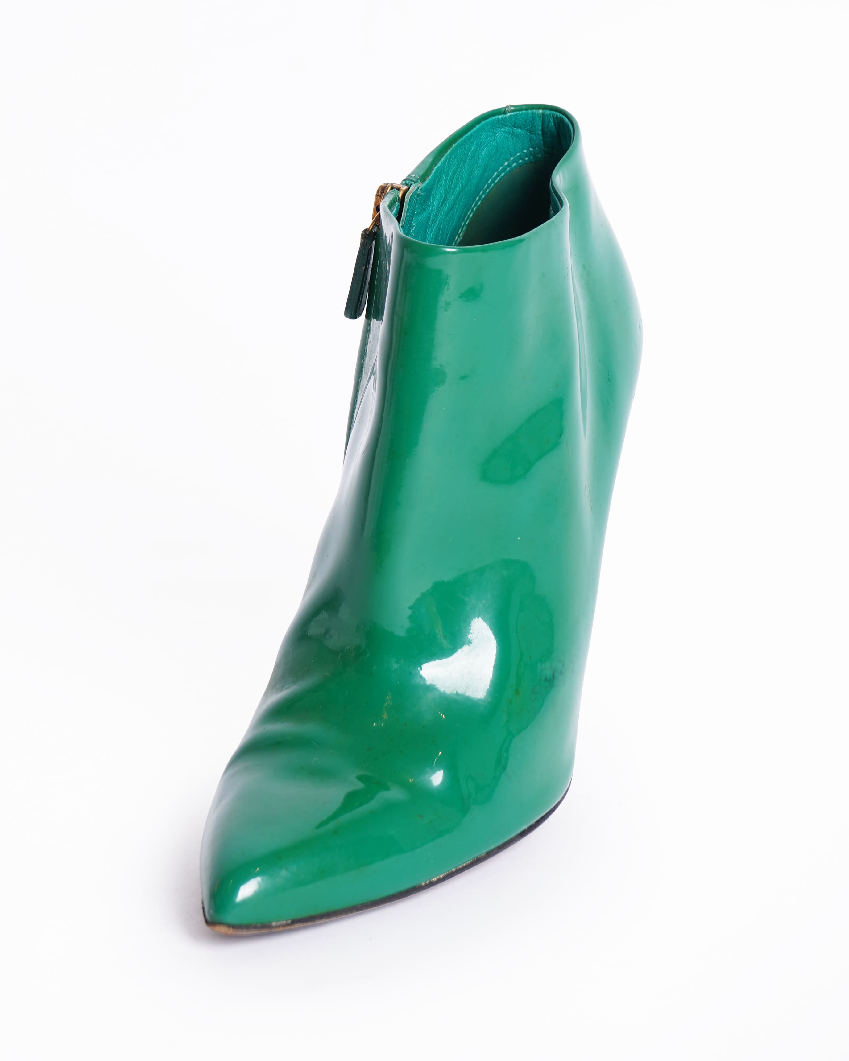 Gucci Patent Leather Ankle Boots In Green
