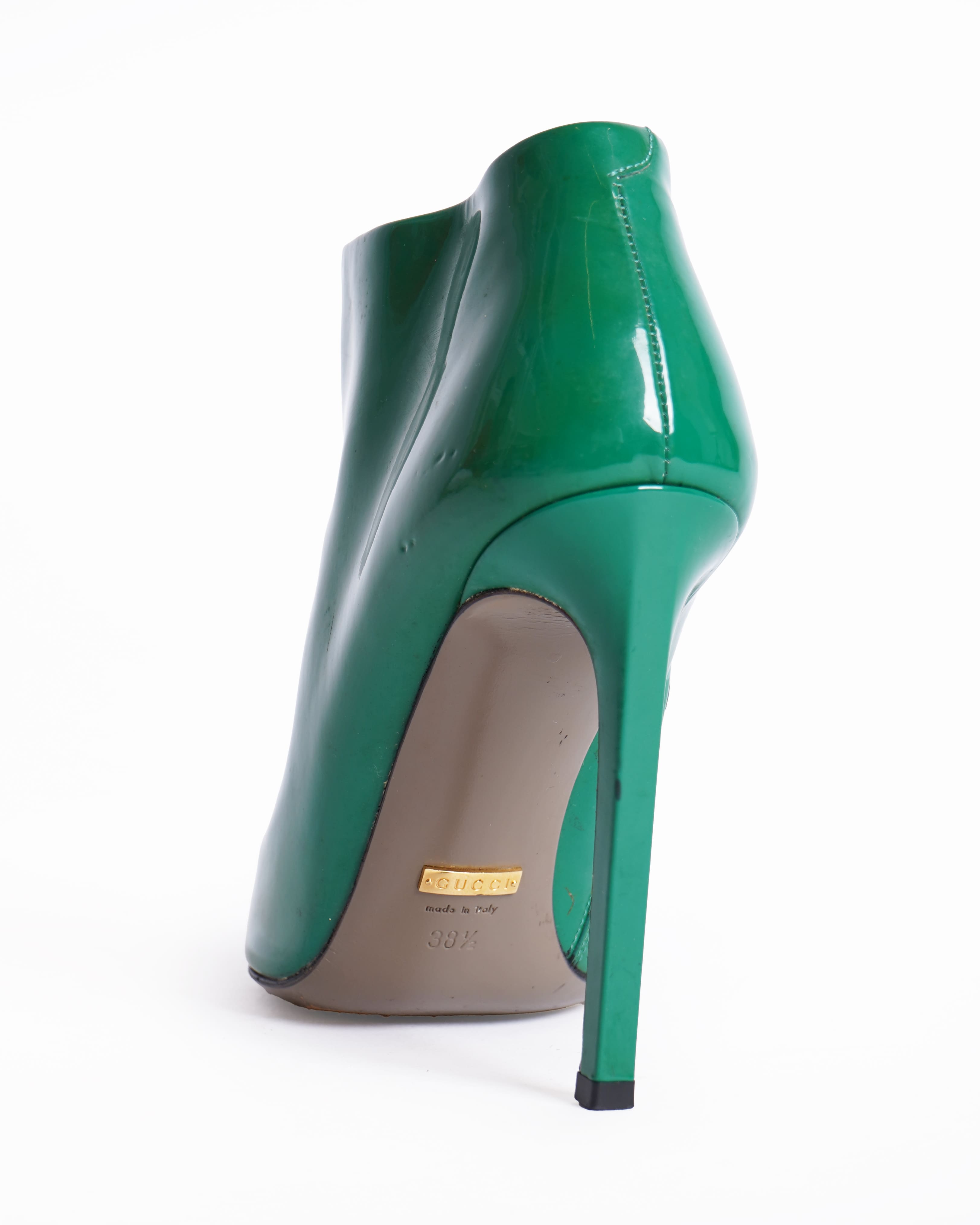 Gucci Patent Leather Ankle Boots In Green
