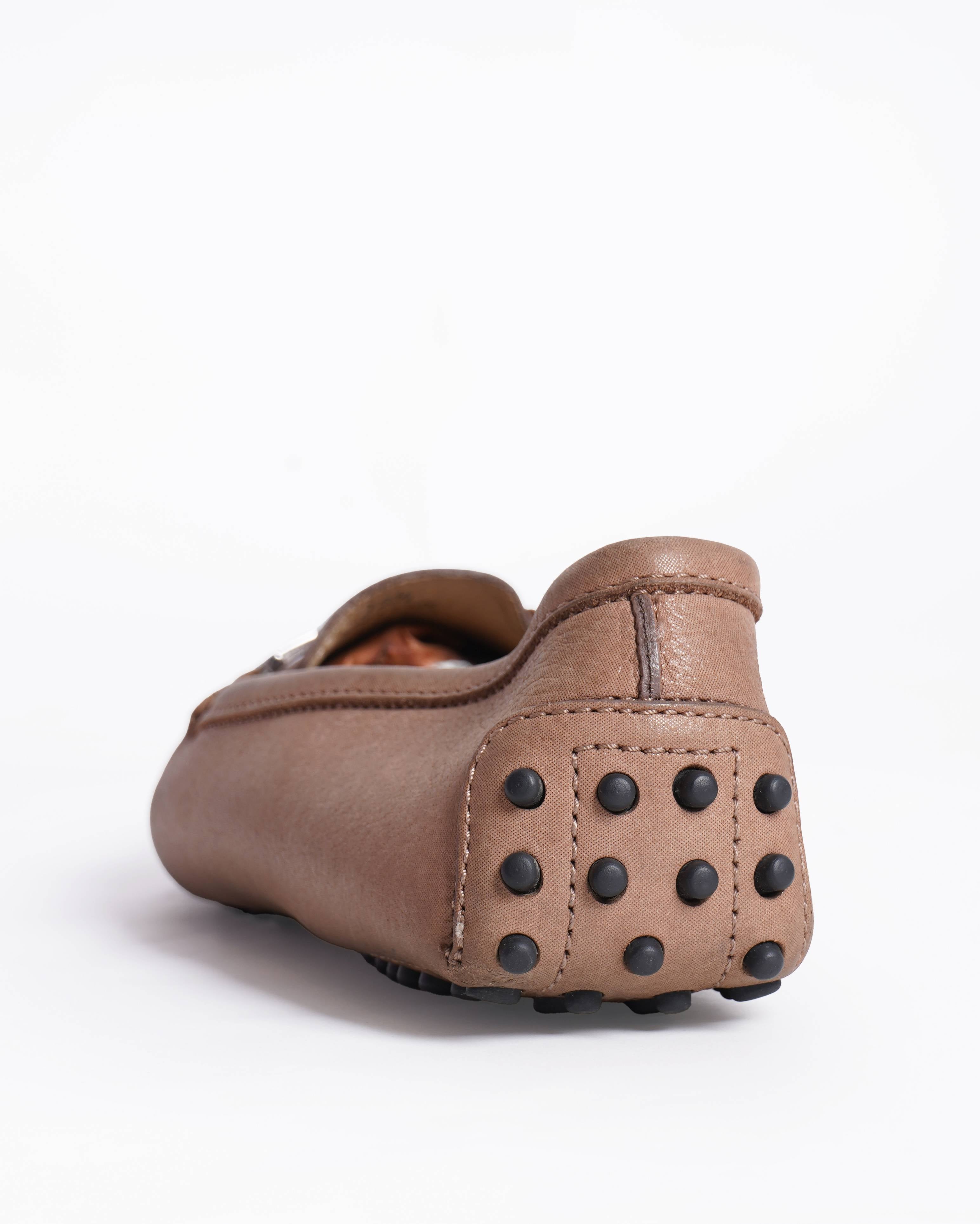 Tod's Tan Leather Buckle Slip On Loafers