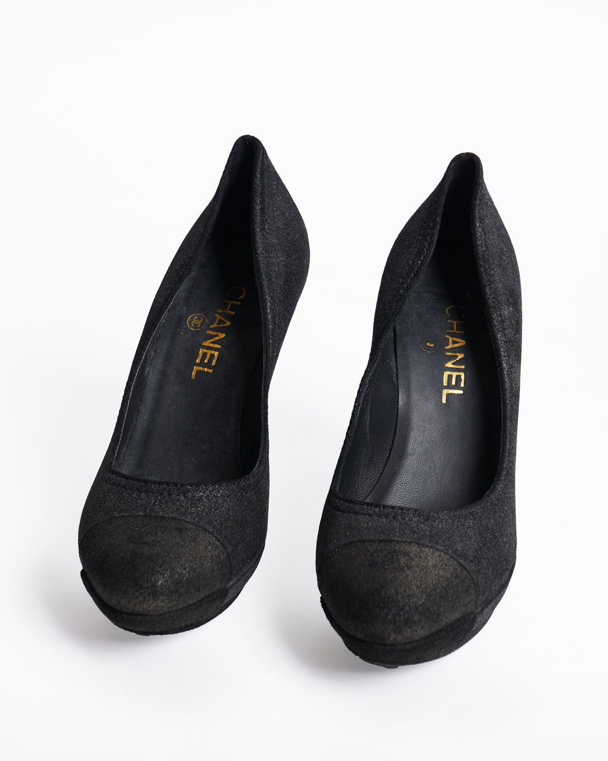 Chanel Leather Pumps In Black & Bronze