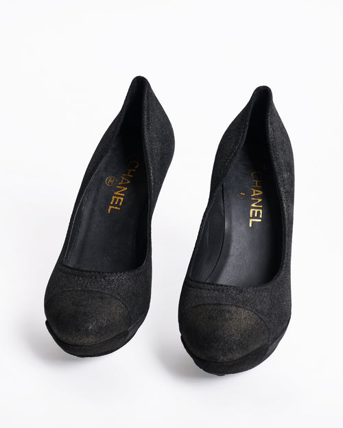 Chanel Leather Pumps In Black & Bronze