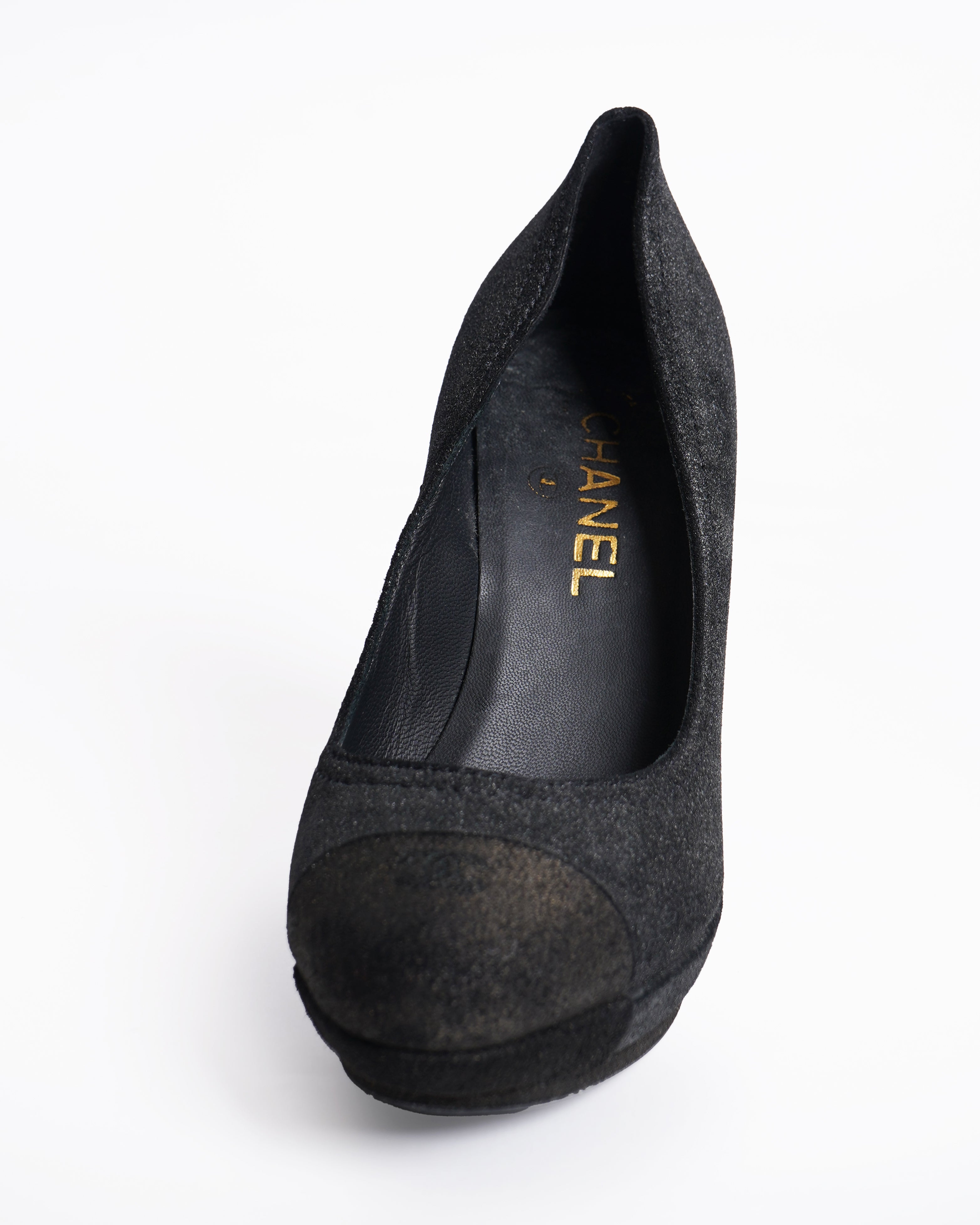 Chanel Leather Pumps In Black & Bronze
