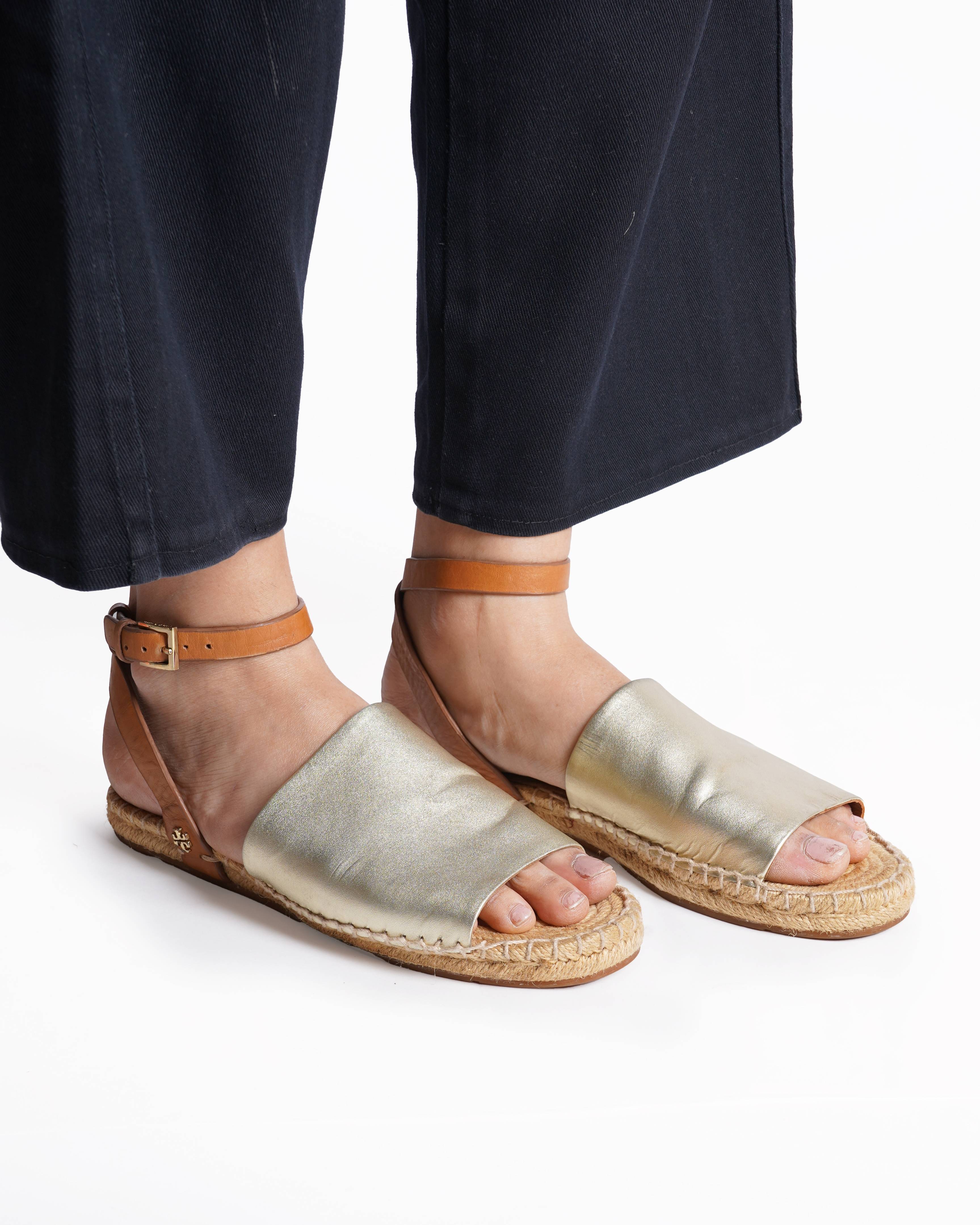 Tory burch metallic espadrille sandals