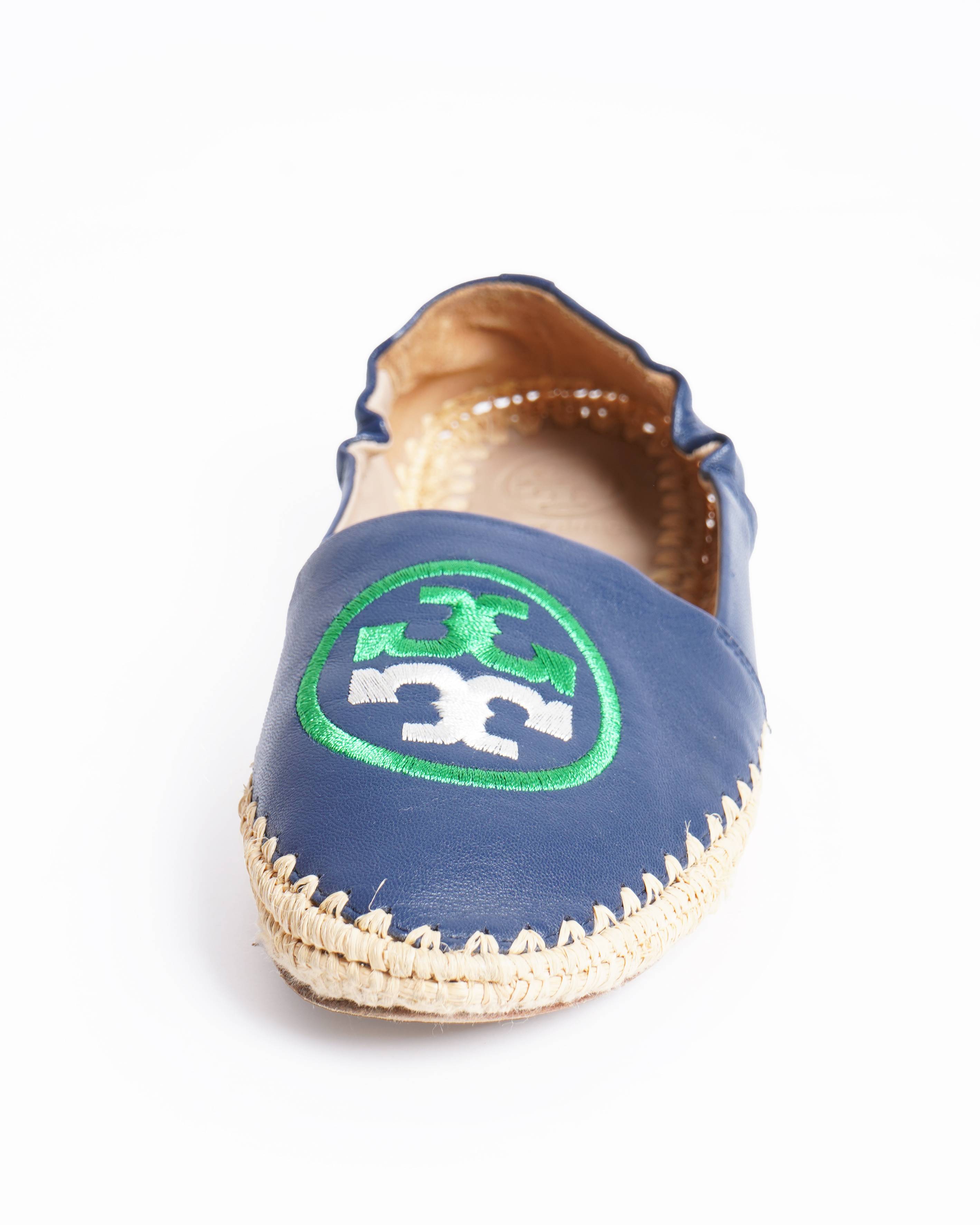 Tory Burch Navy Blue Leather Espadrille Flats