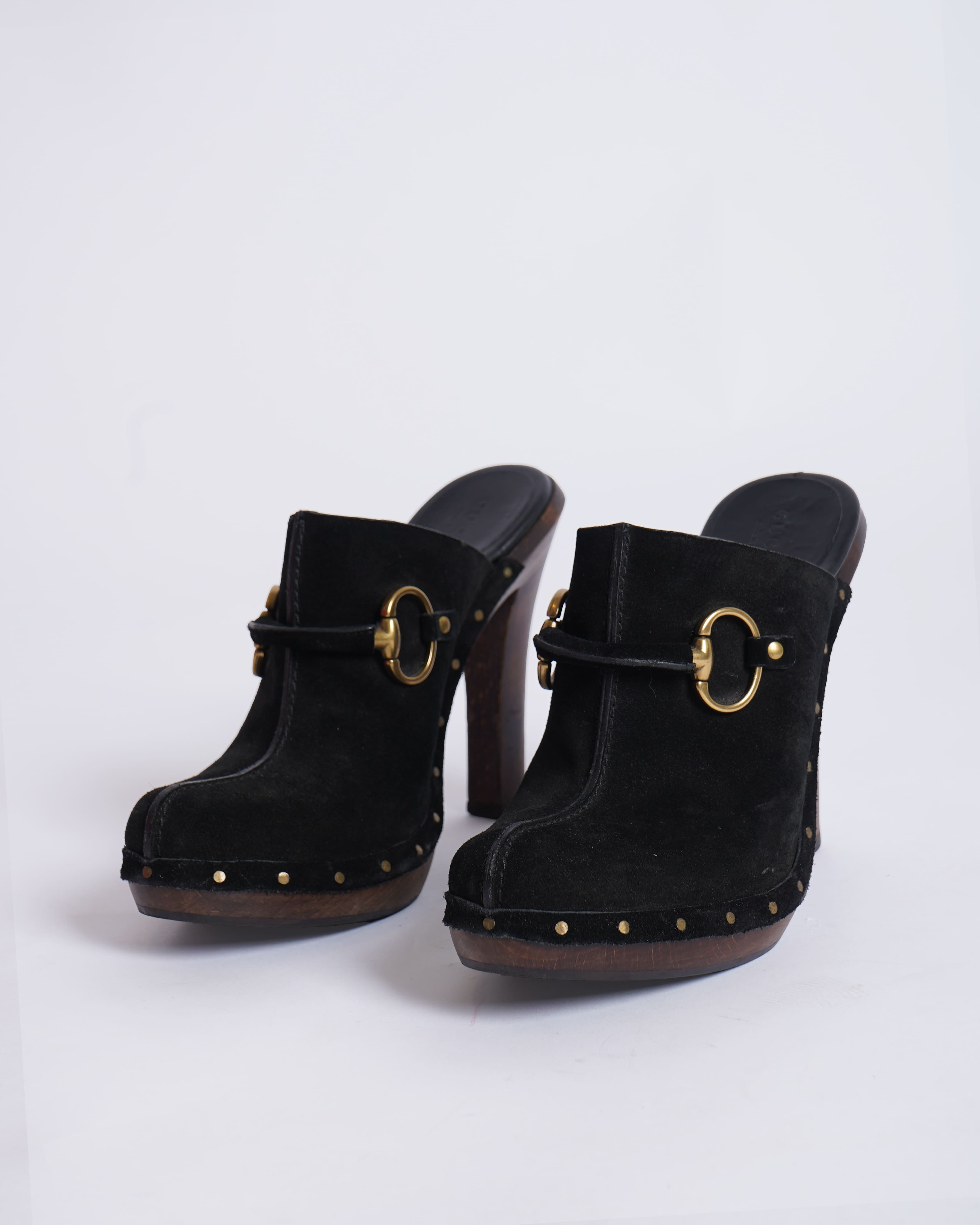 Gucci Women's Suede Horsebit Platform Clog Mules