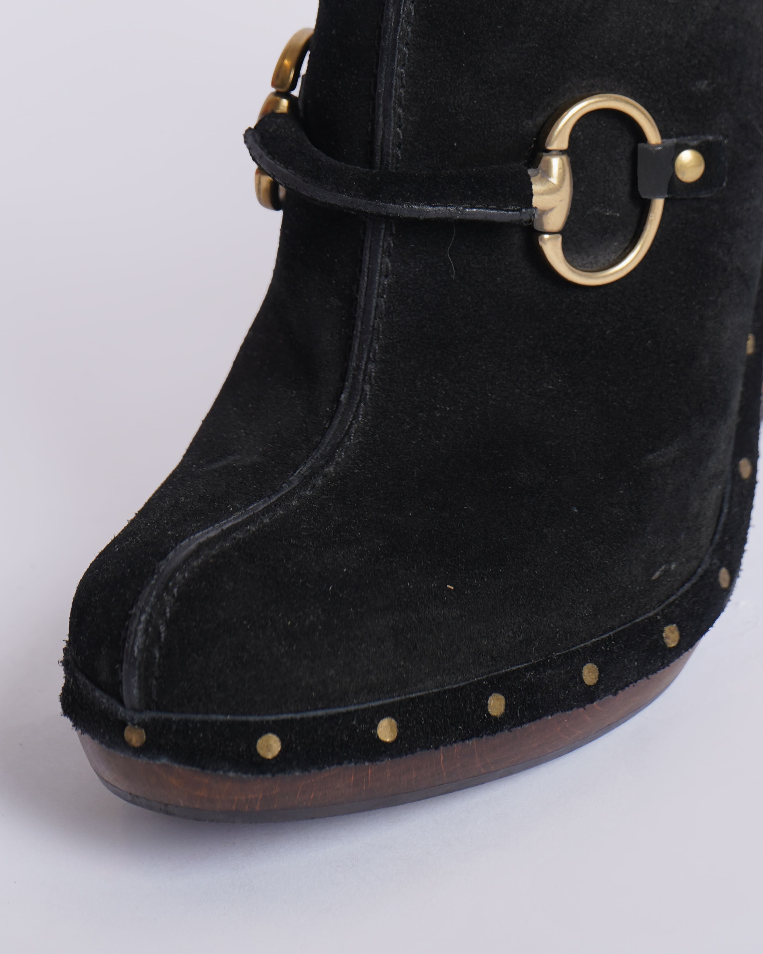 Gucci Women's Suede Horsebit Platform Clog Mules