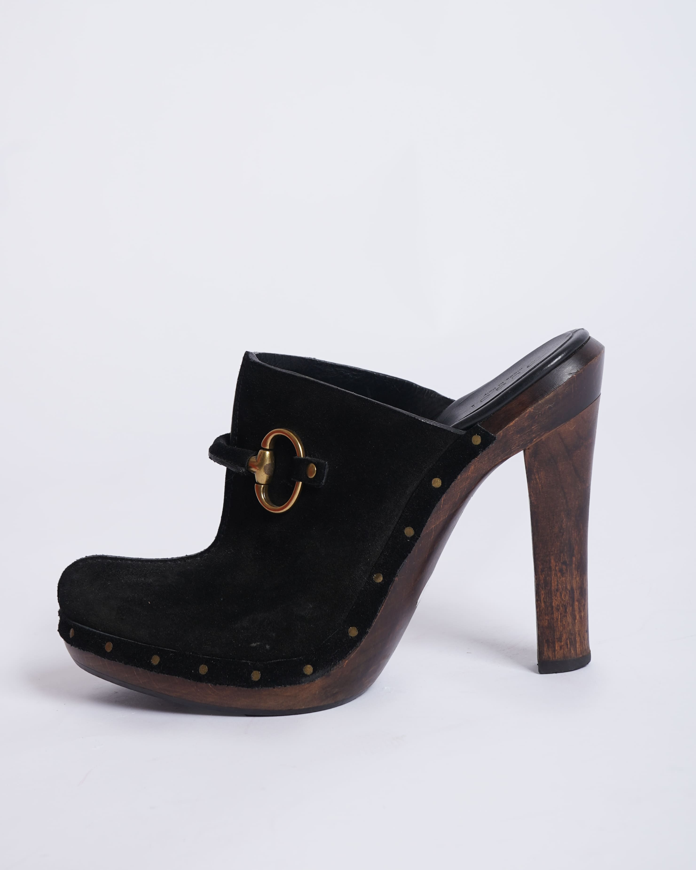 Gucci Women's Suede Horsebit Platform Clog Mules