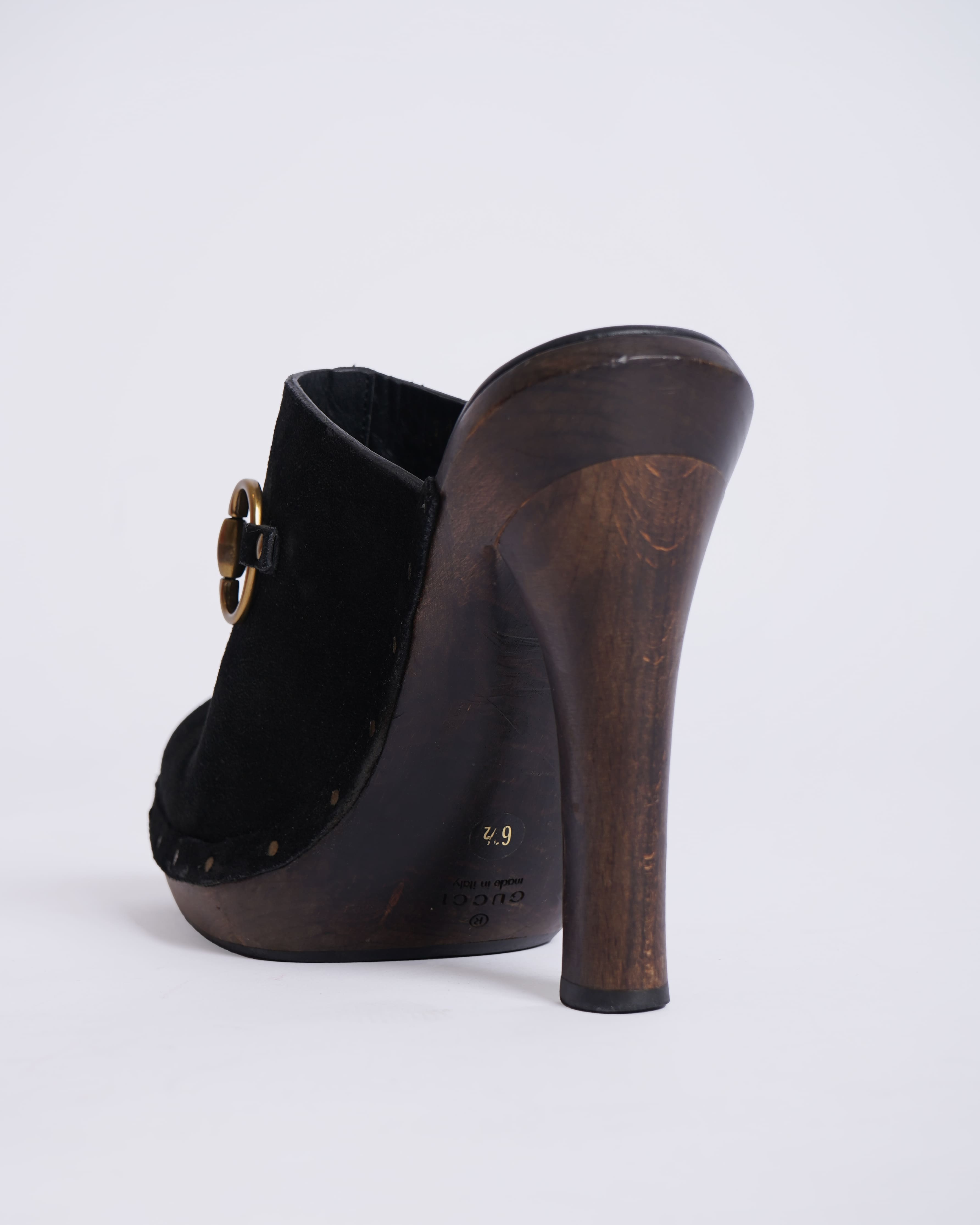 Gucci Women's Suede Horsebit Platform Clog Mules