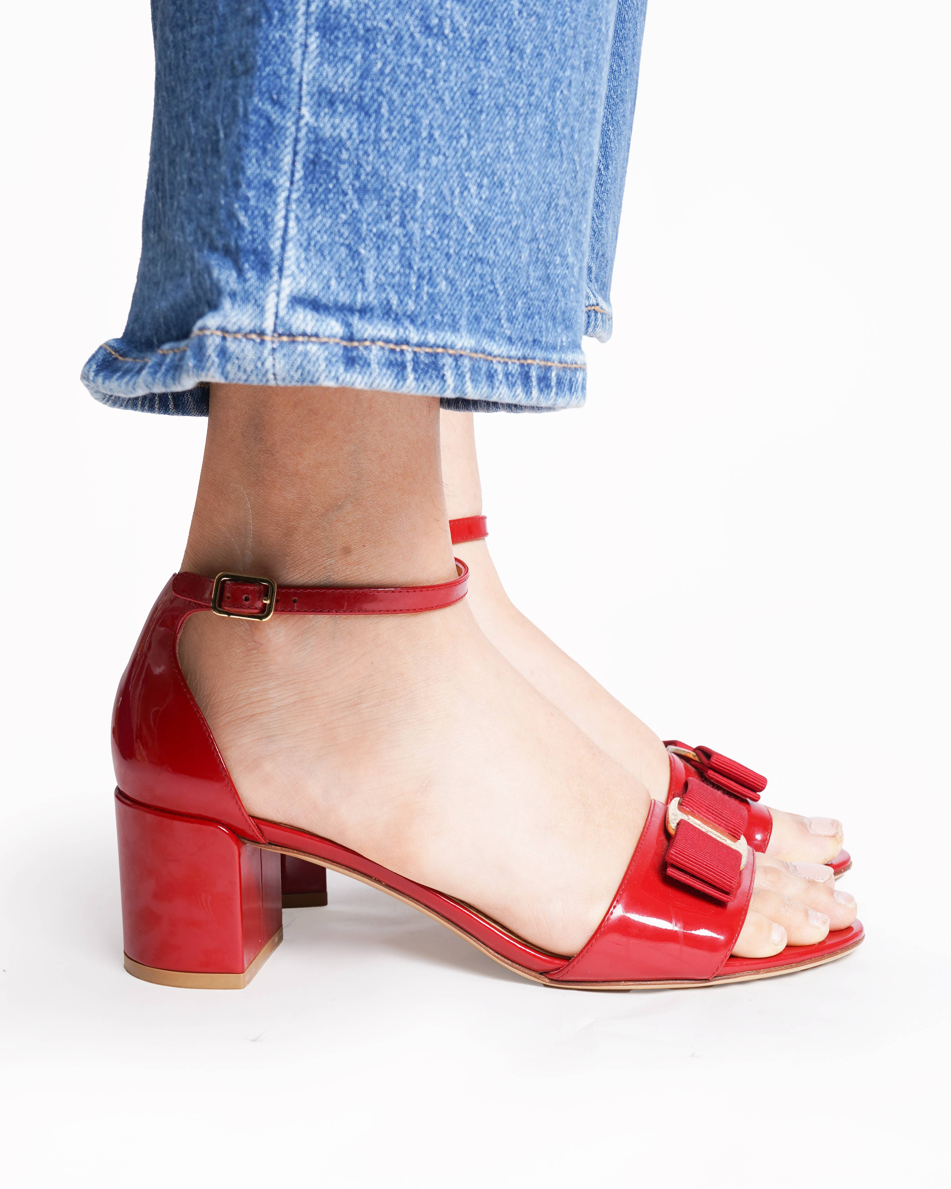Salvatore Ferragamo Ankle Strap Block Heel Red