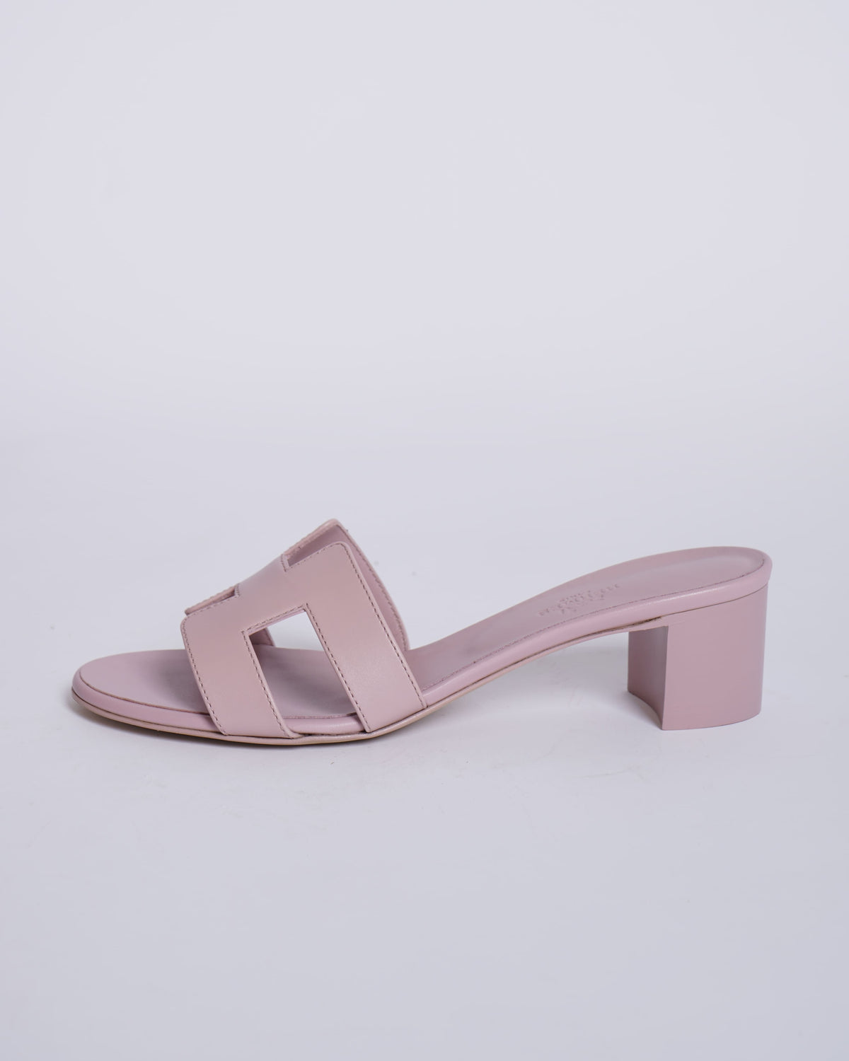 New Hermes Oasis Rose Calf Leather Heel Sandals