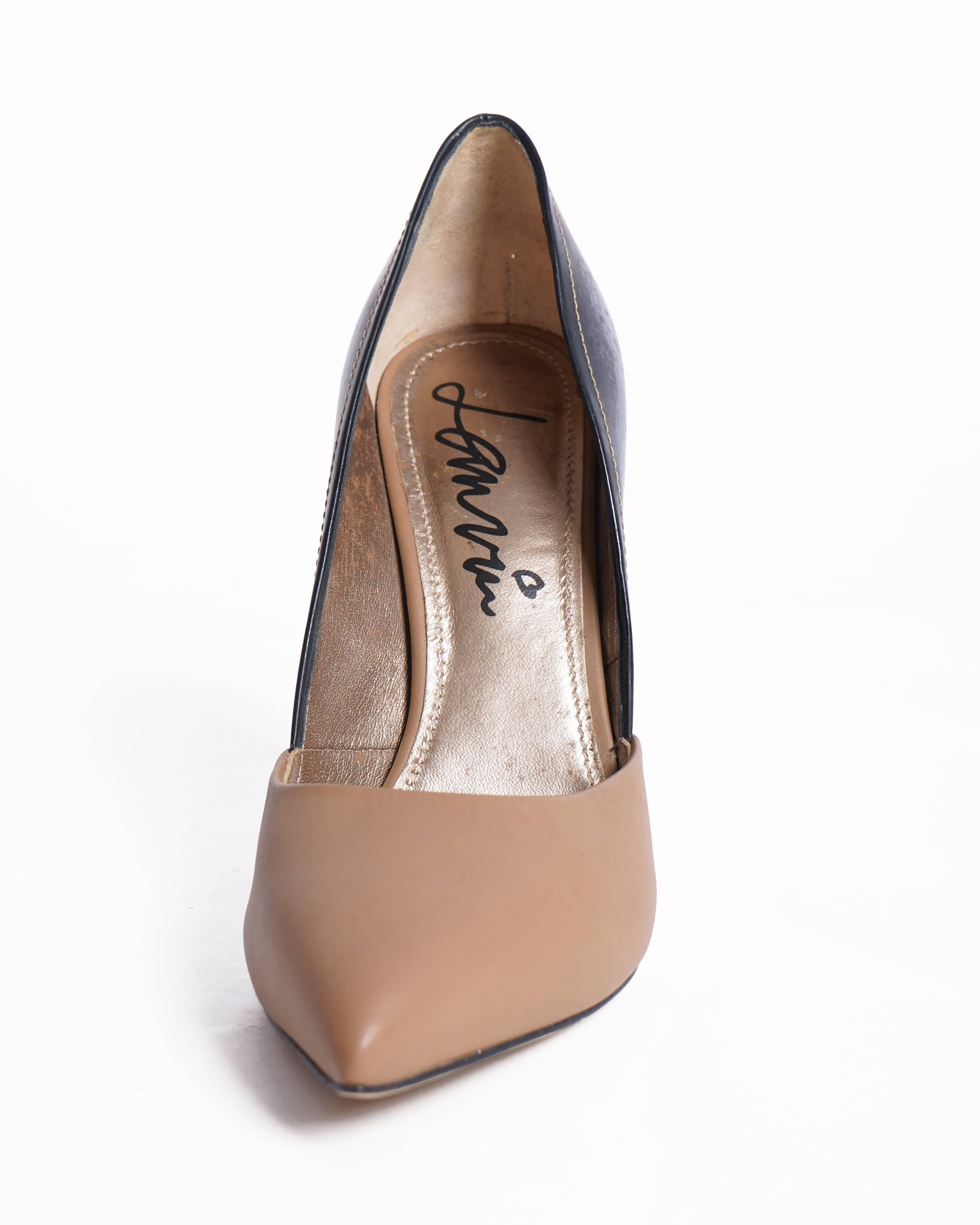 Lanvin Pointy Toe Heels In Black & Beige