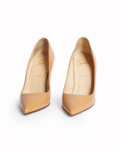 Christian Louboutin Patent Leather Pumps In Beige