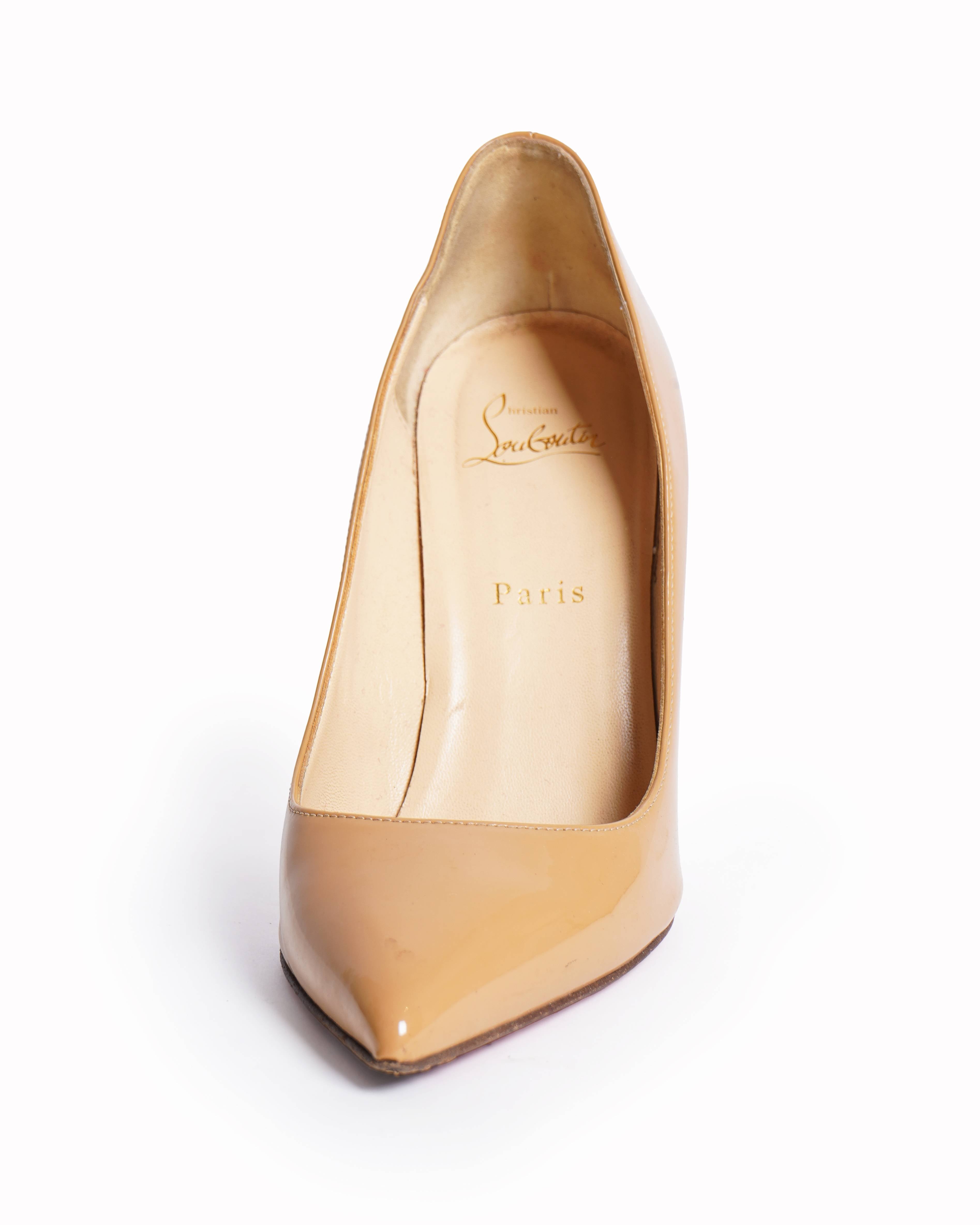 Christian Louboutin Patent Leather Pumps In Beige