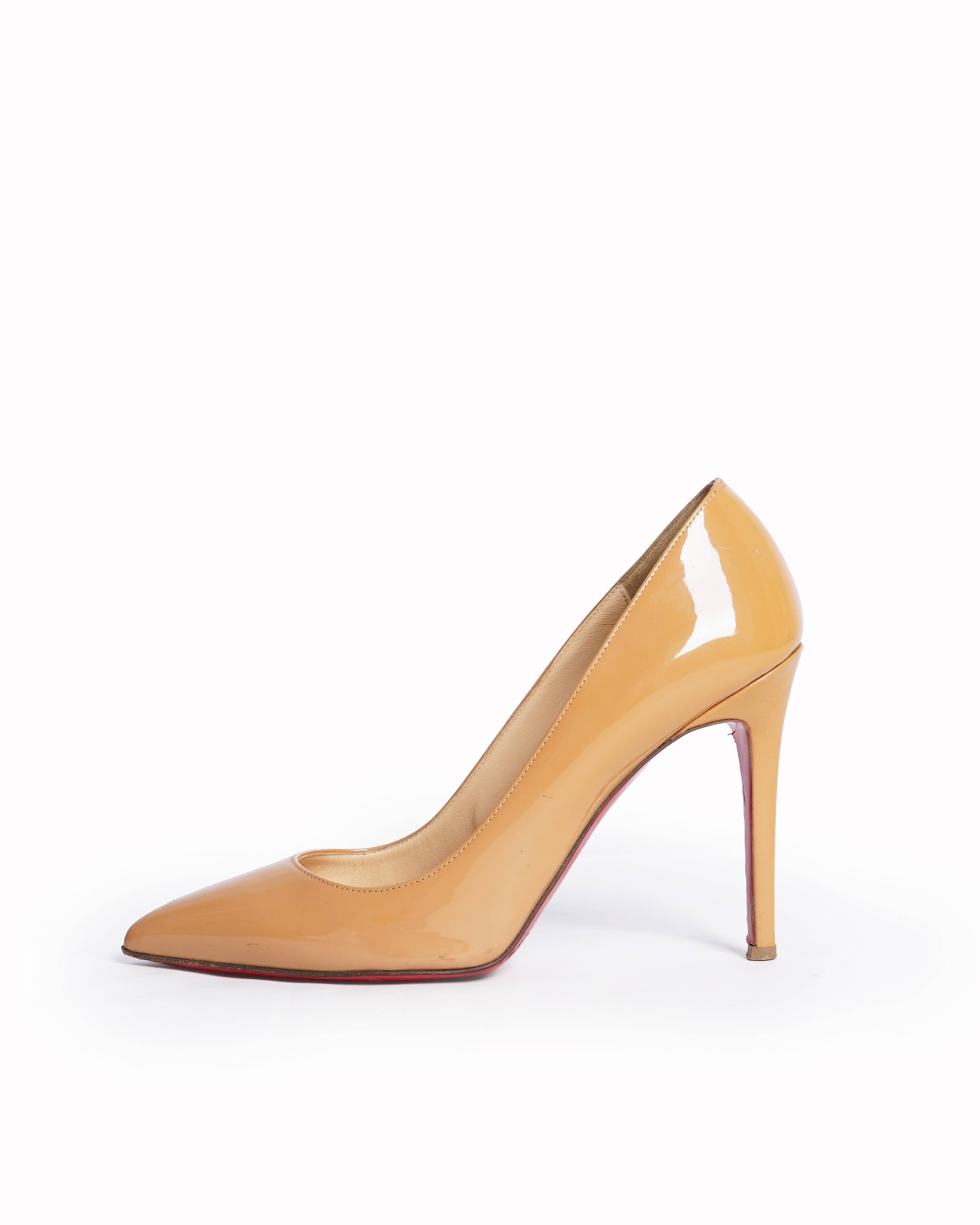 Christian Louboutin Patent Leather Pumps In Beige