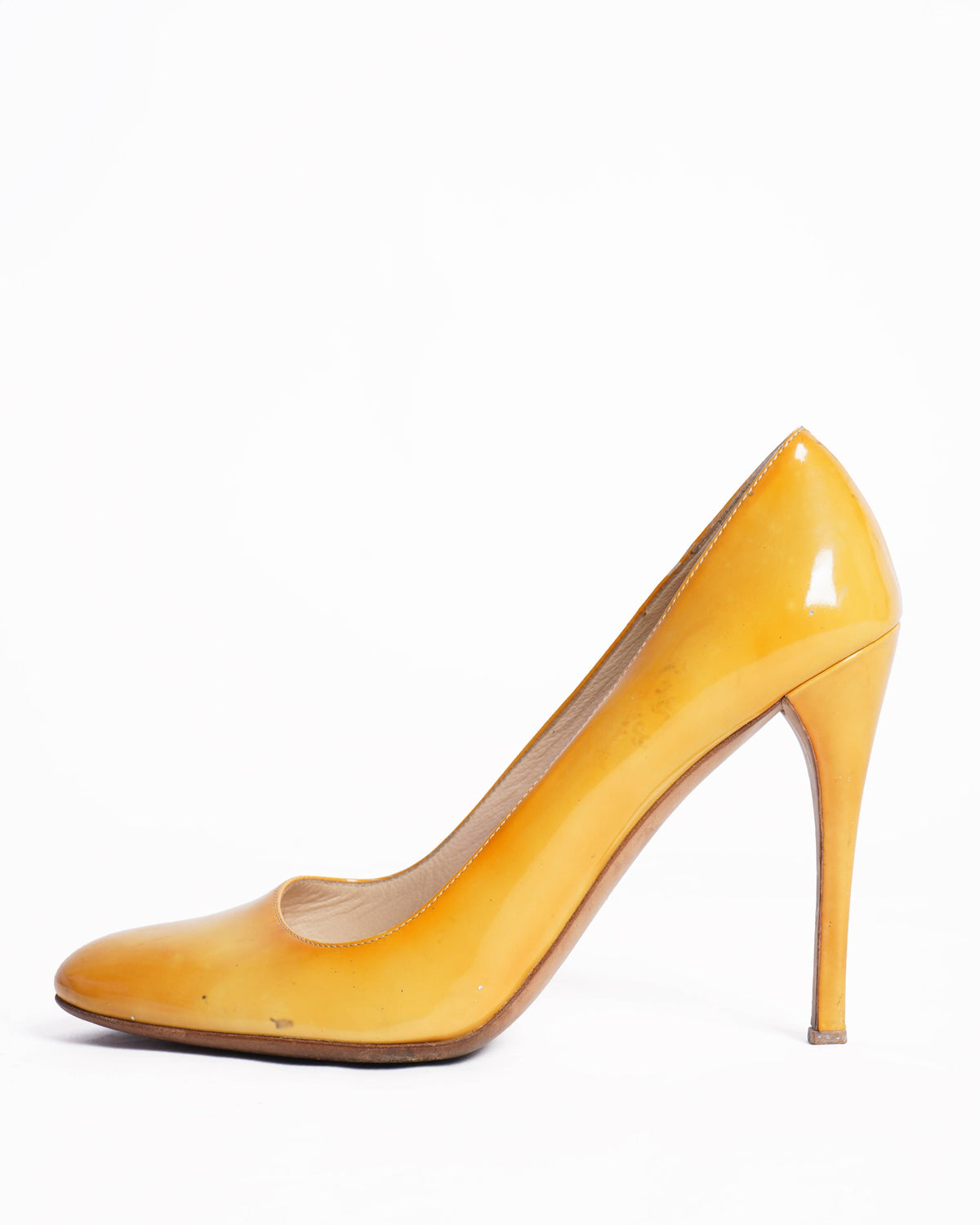Prada Patent Leather Pumps In Yellow