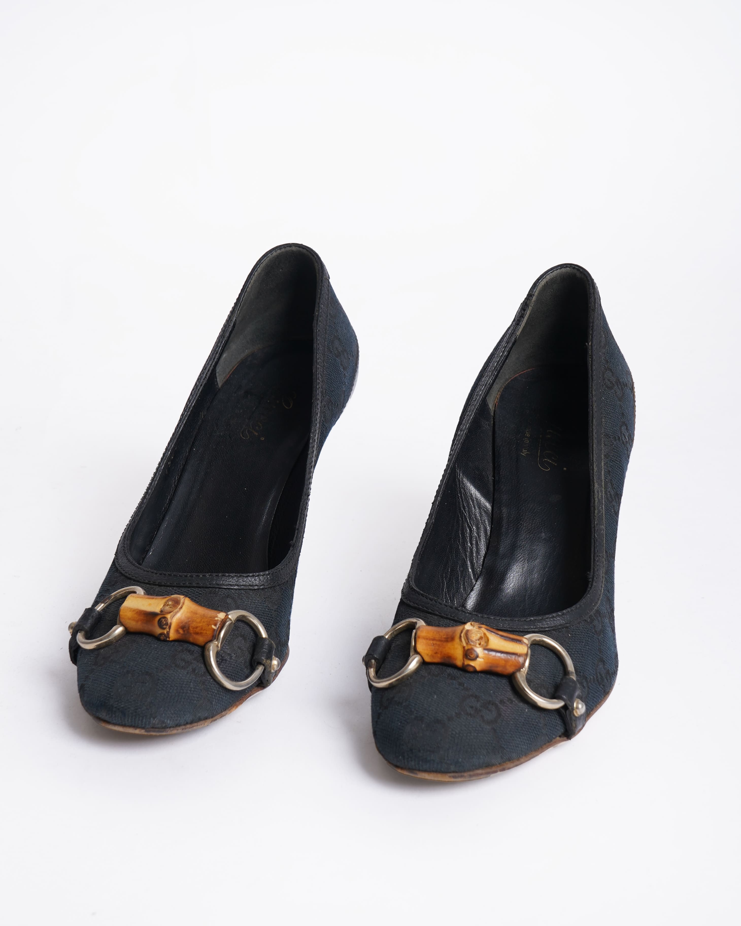 Gucci Bamboo Detail Monogram Pumps In Black