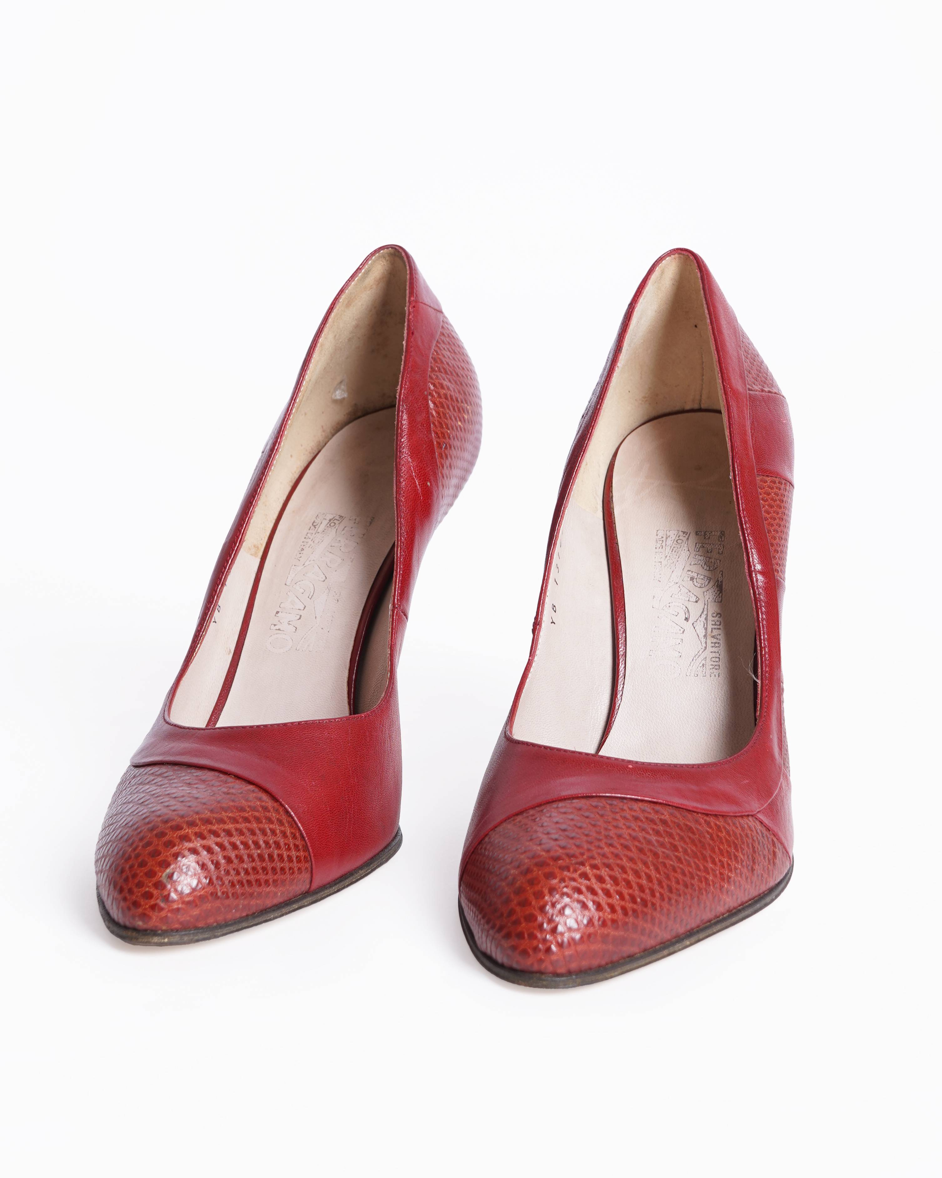 Salvatore Ferragamo Python Heels in Red