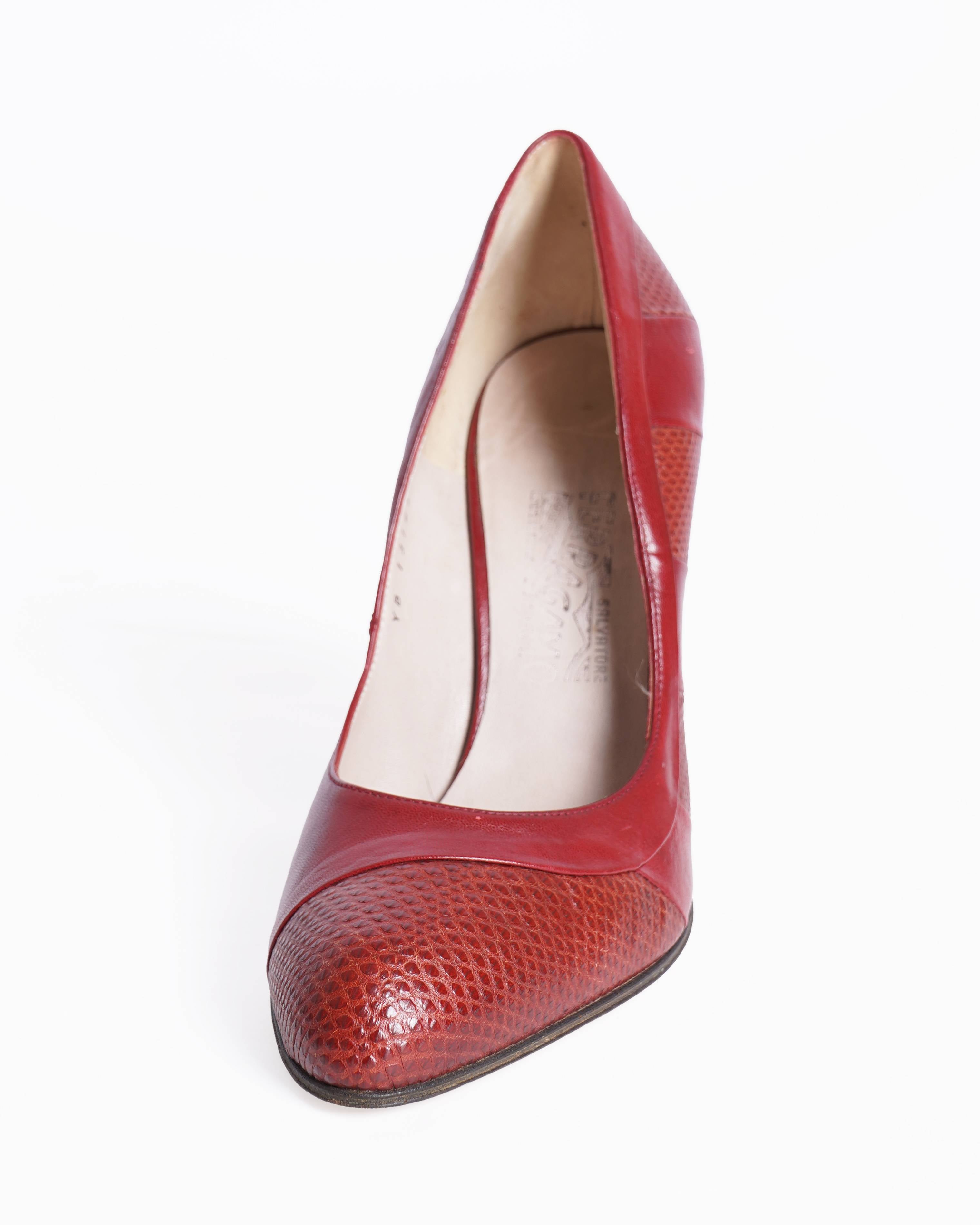 Salvatore Ferragamo Python Heels in Red