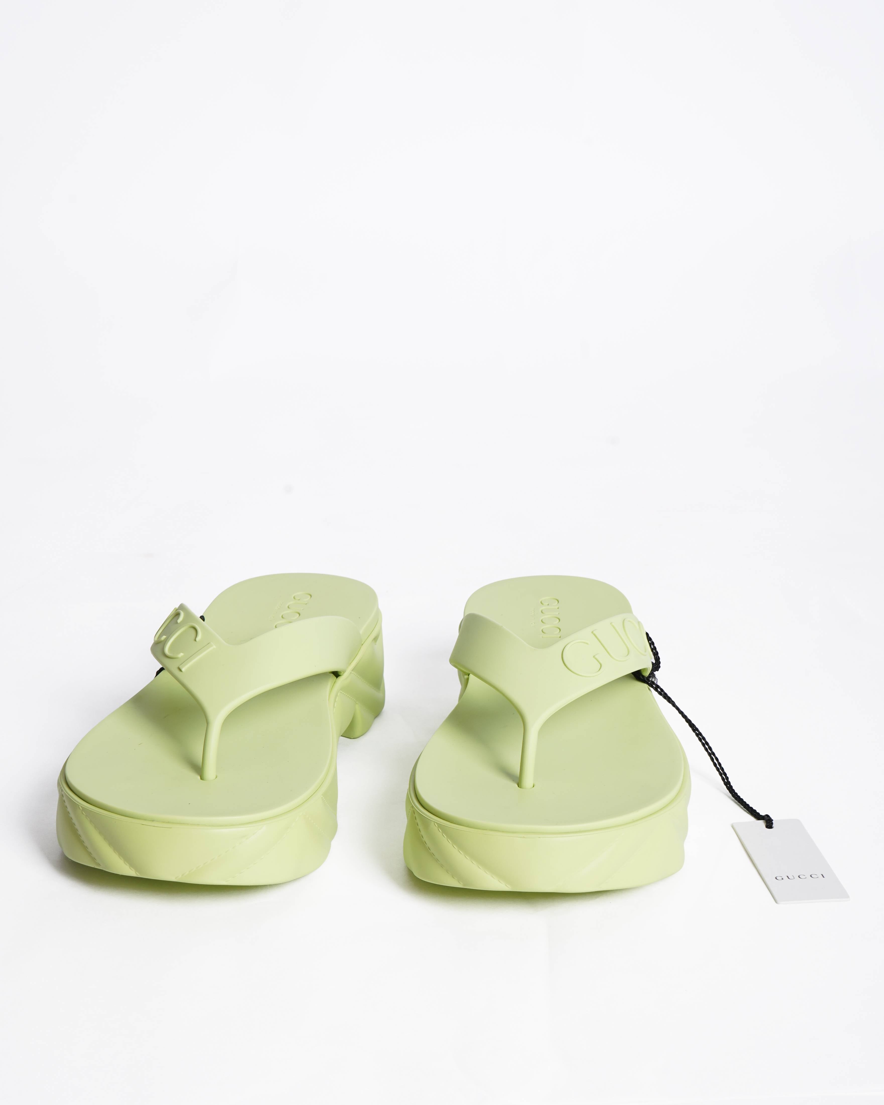 New Gucci neon lime green platform Sandals