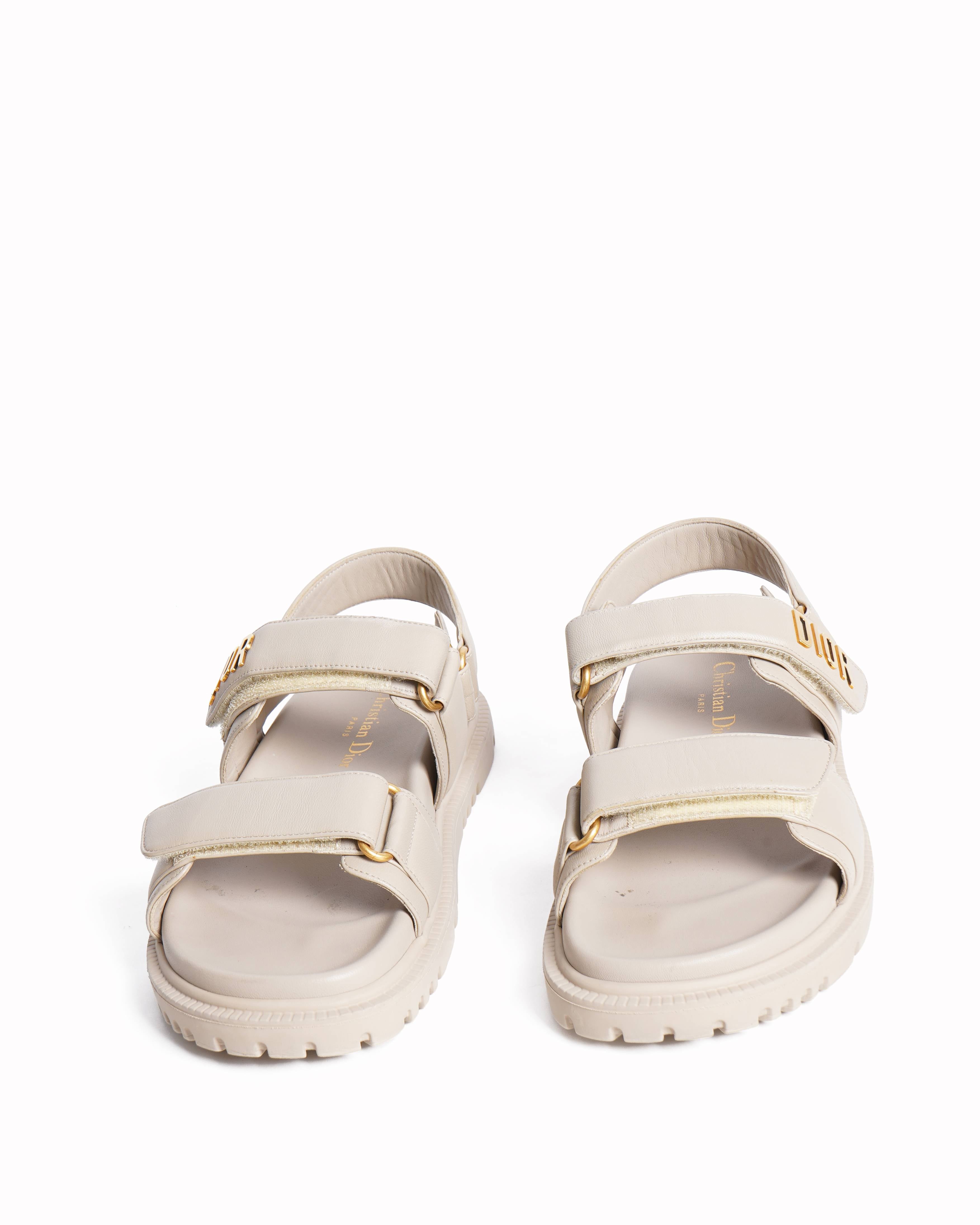 Christian Dior Leather Sandals In Beige Lambskin