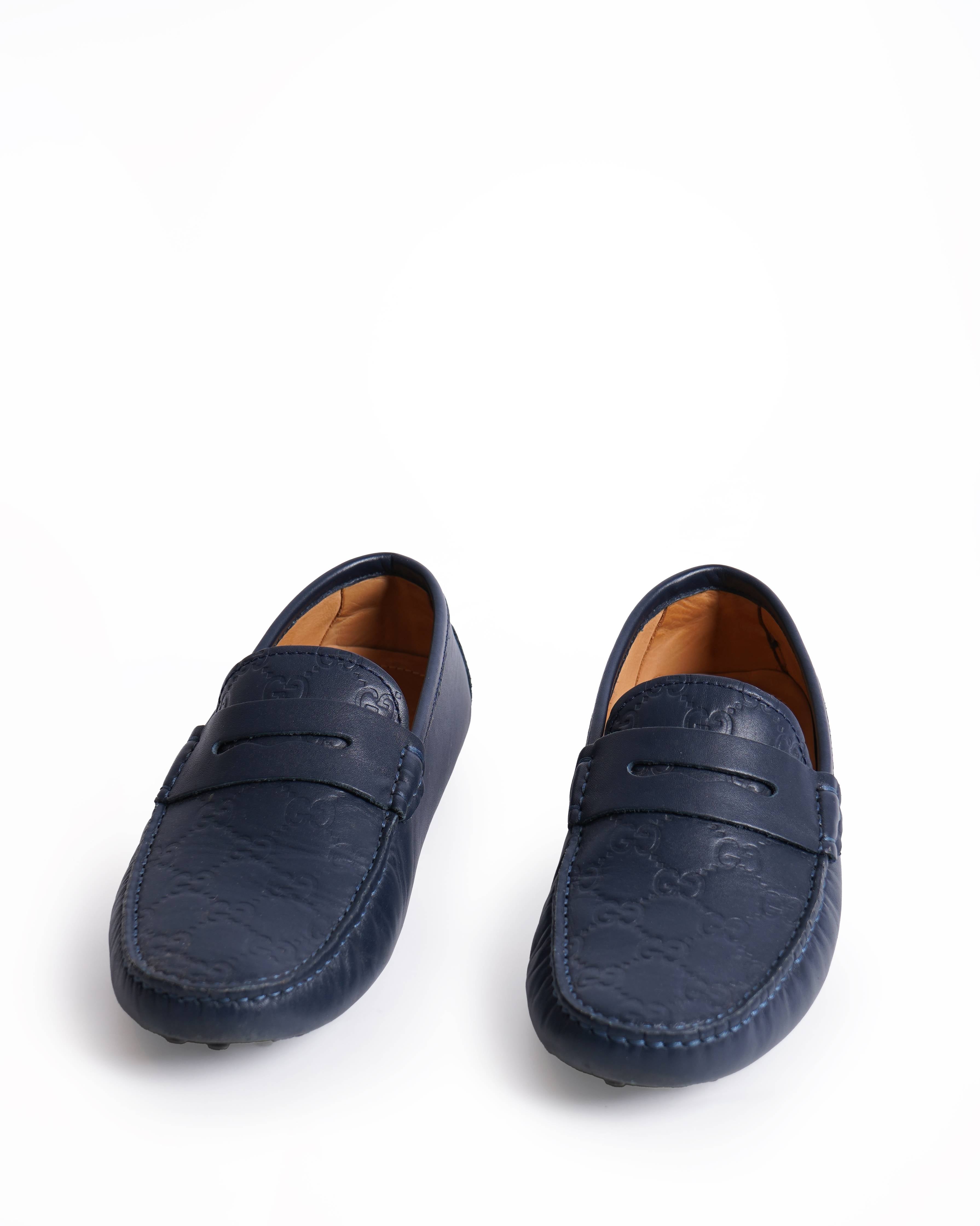 Gucci gg web monogram navy blue loafers