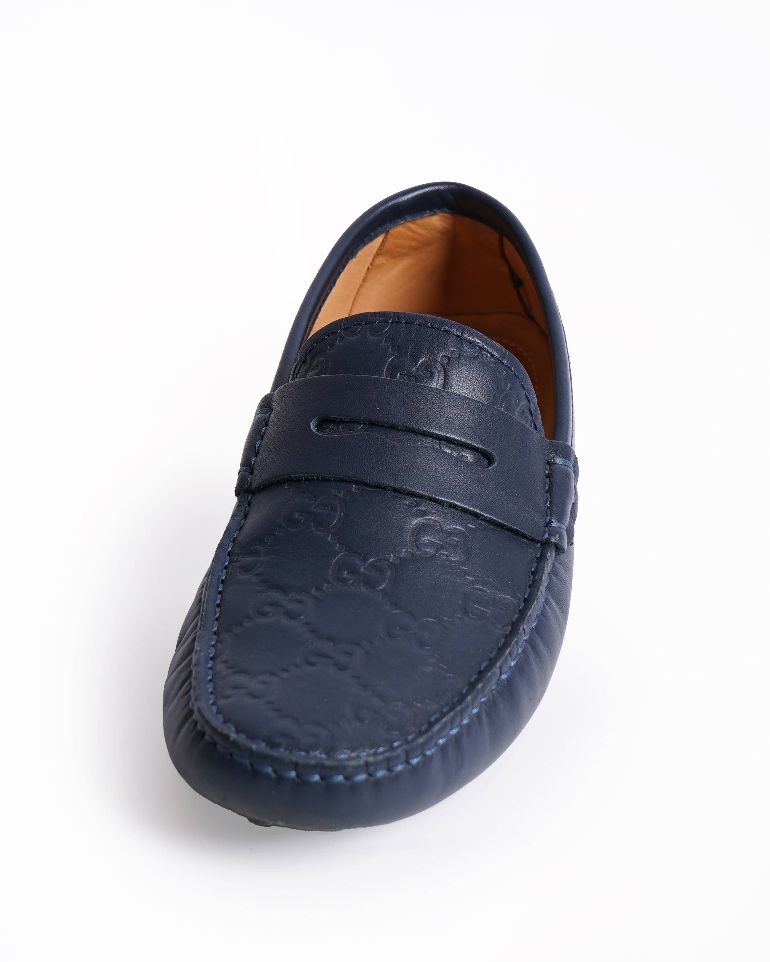 Gucci gg web monogram navy blue loafers