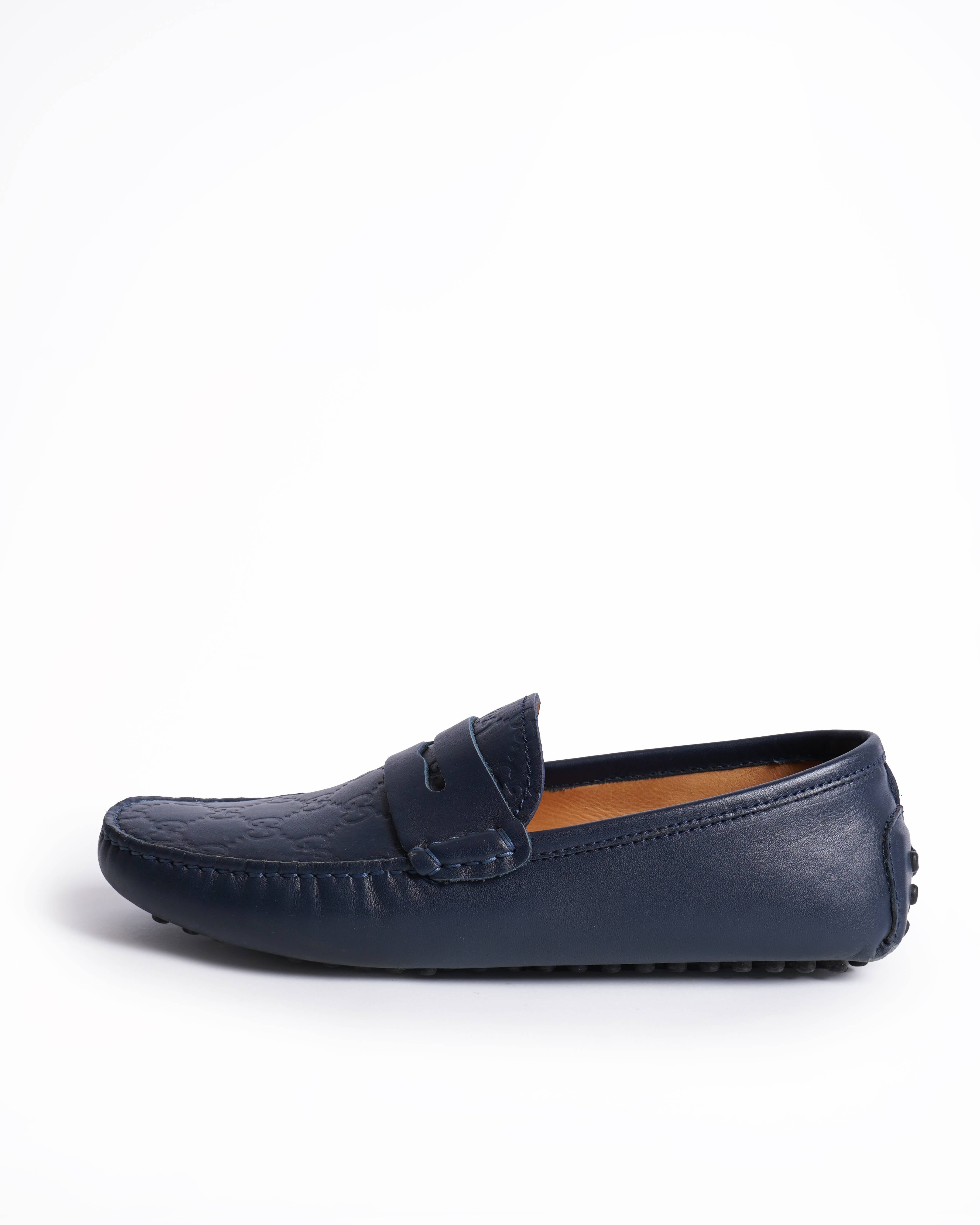 Gucci gg web monogram navy blue loafers