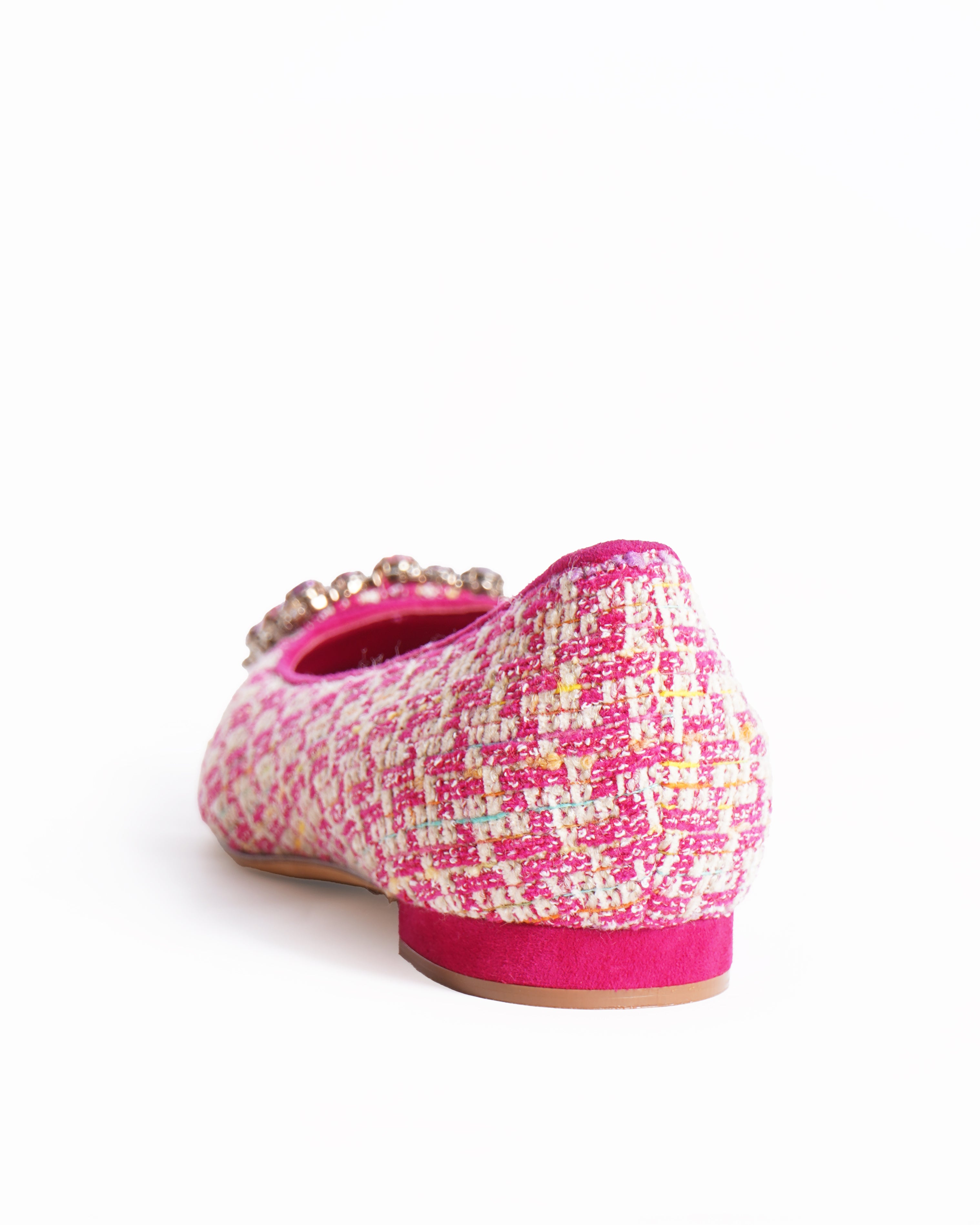 New Manolo Blahnik Caza Pink Tweed Crystal Hangisi Buckle Ballet Flat