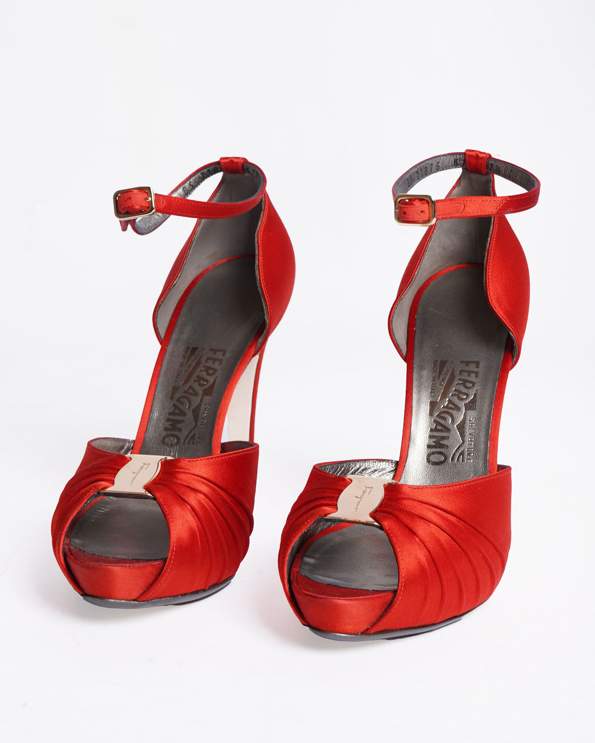 New Salvatore ferragamo satin peep toe wrap around heels