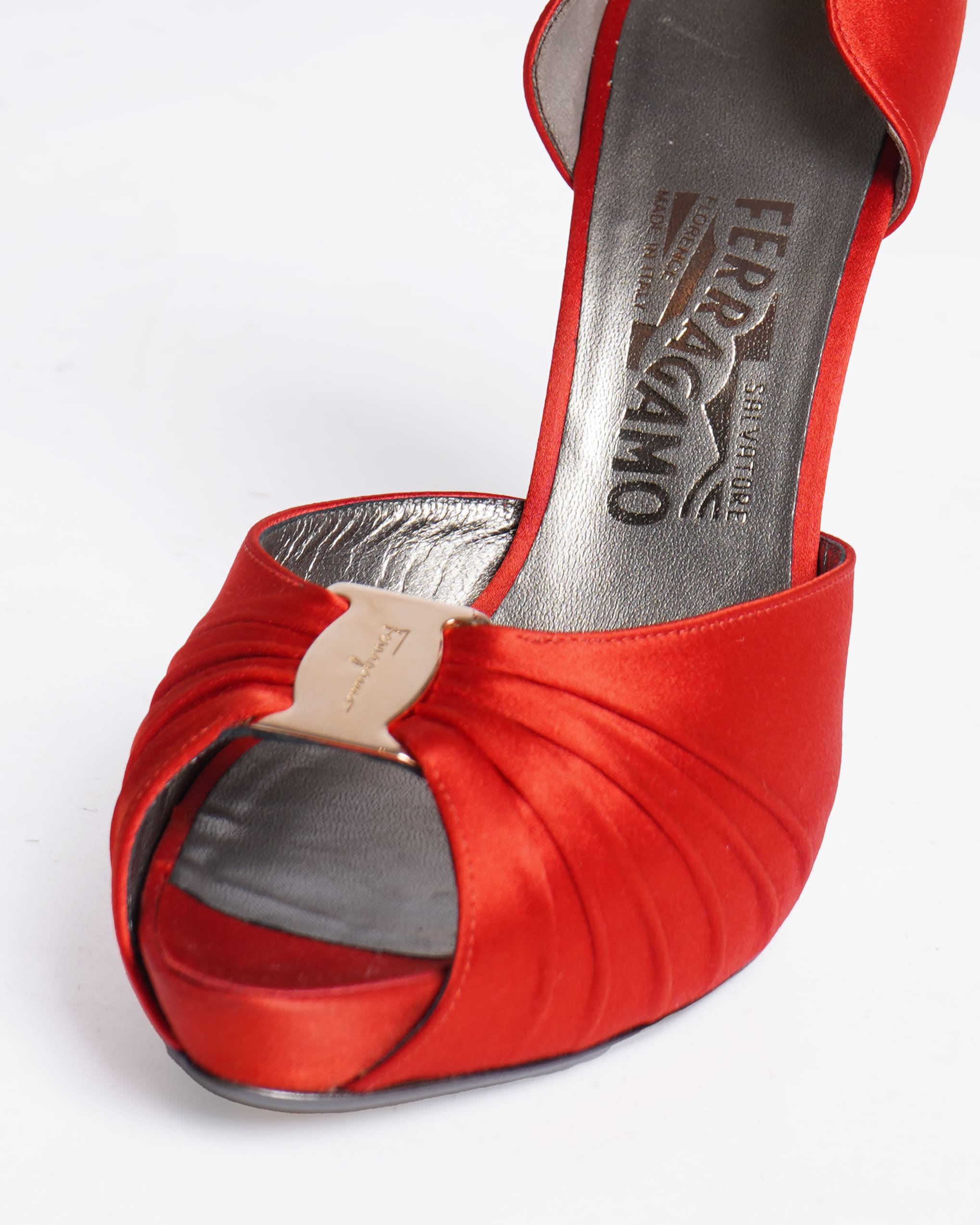 New Salvatore ferragamo satin peep toe wrap around heels