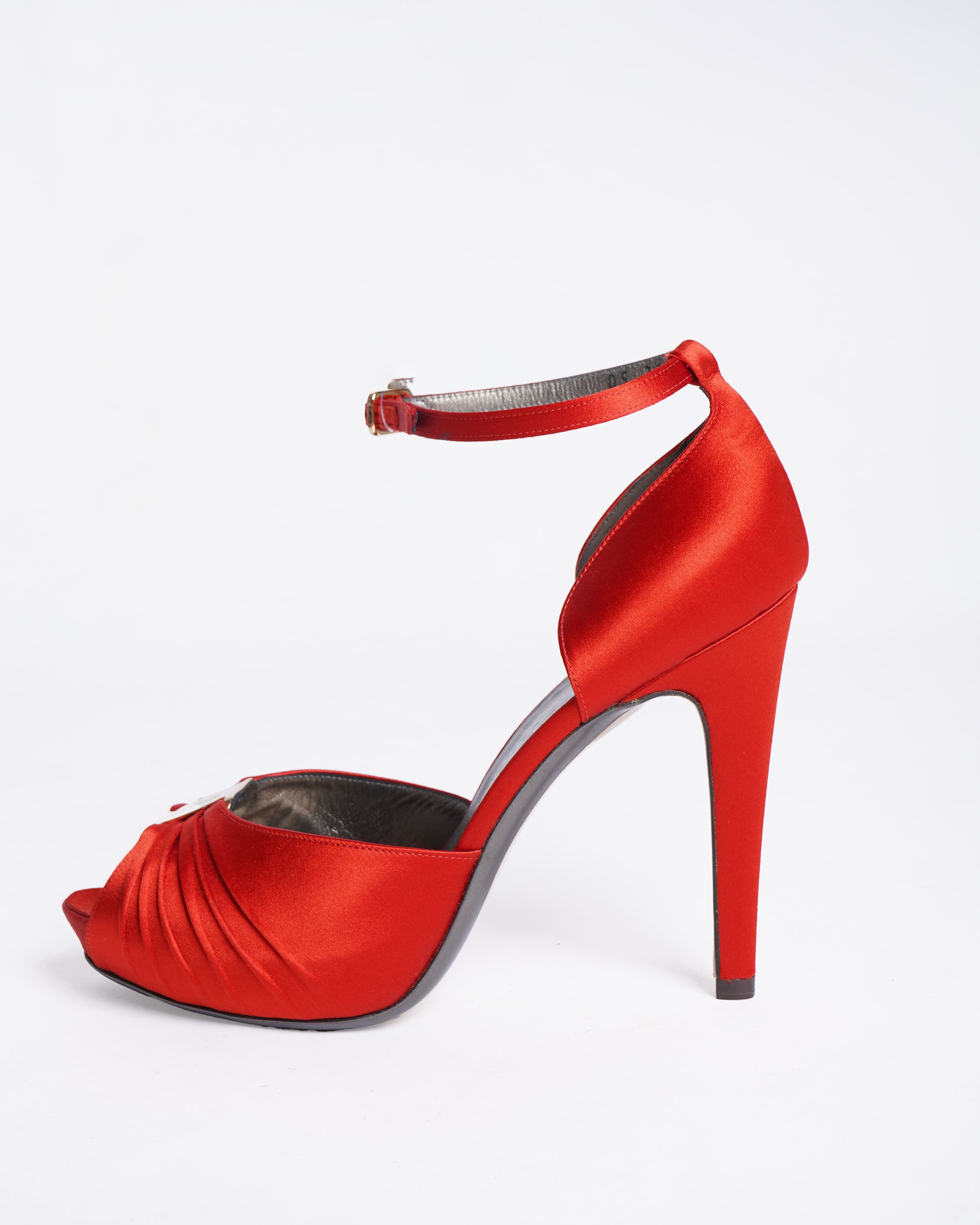 New Salvatore ferragamo satin peep toe wrap around heels