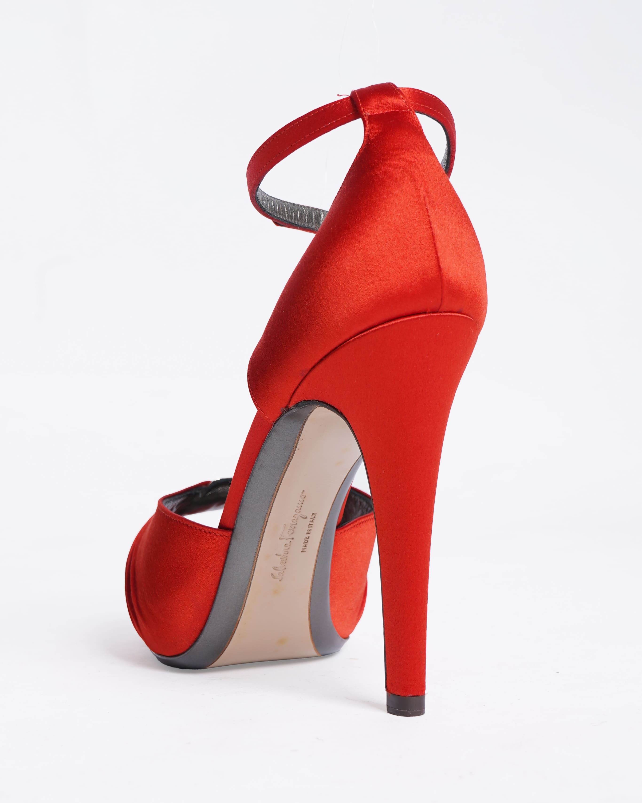New Salvatore ferragamo satin peep toe wrap around heels