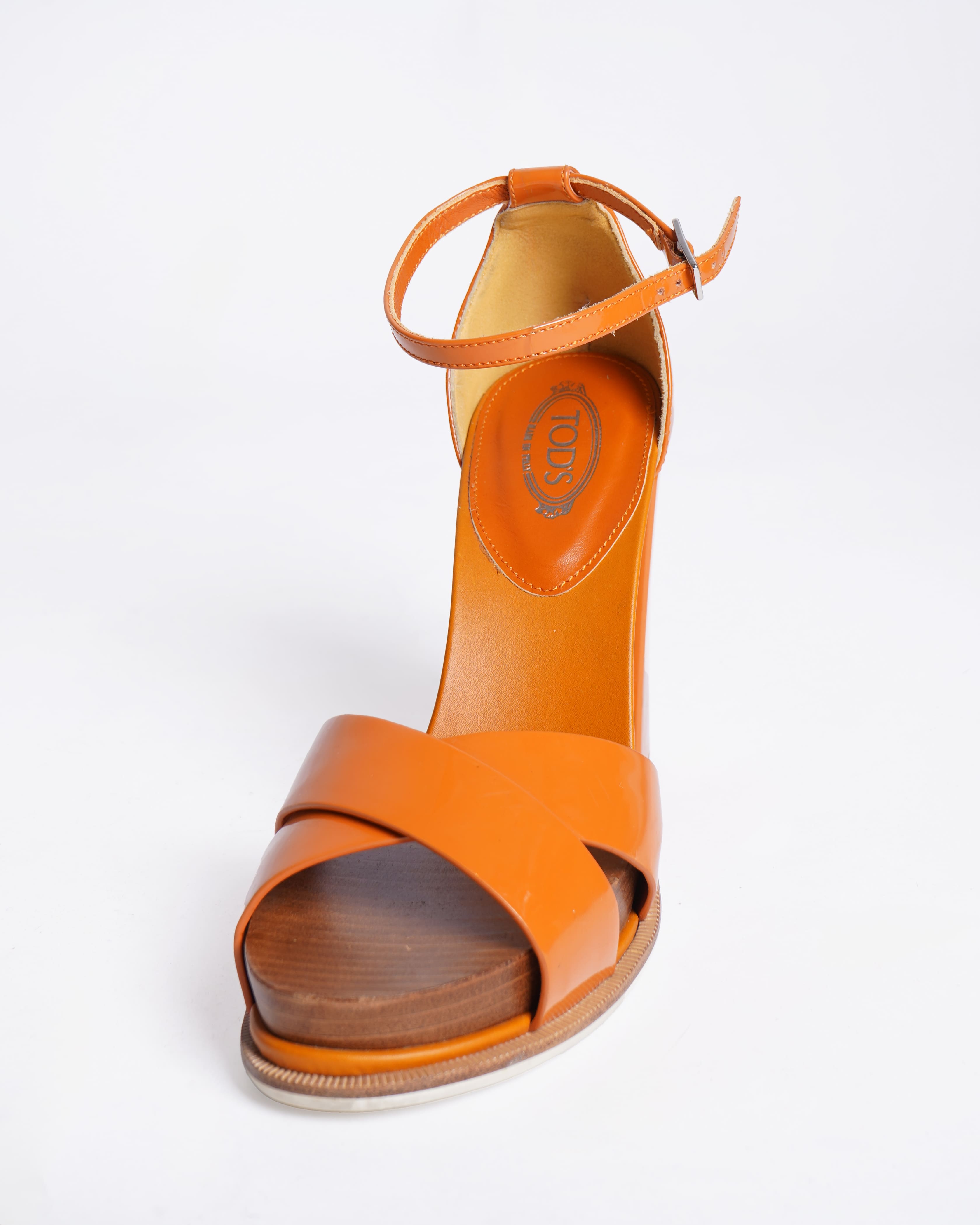 Tods Patent Leather Strappy Heels WIth Ankle Closure
