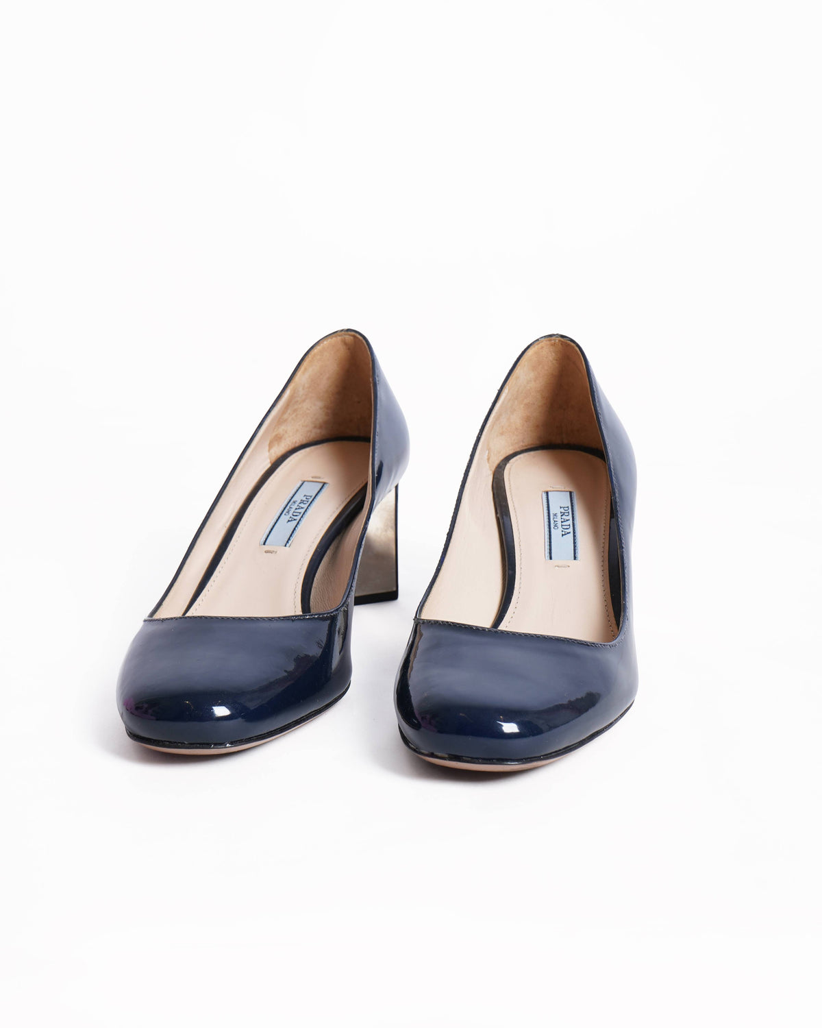 Prada navy blue patent leather pumps