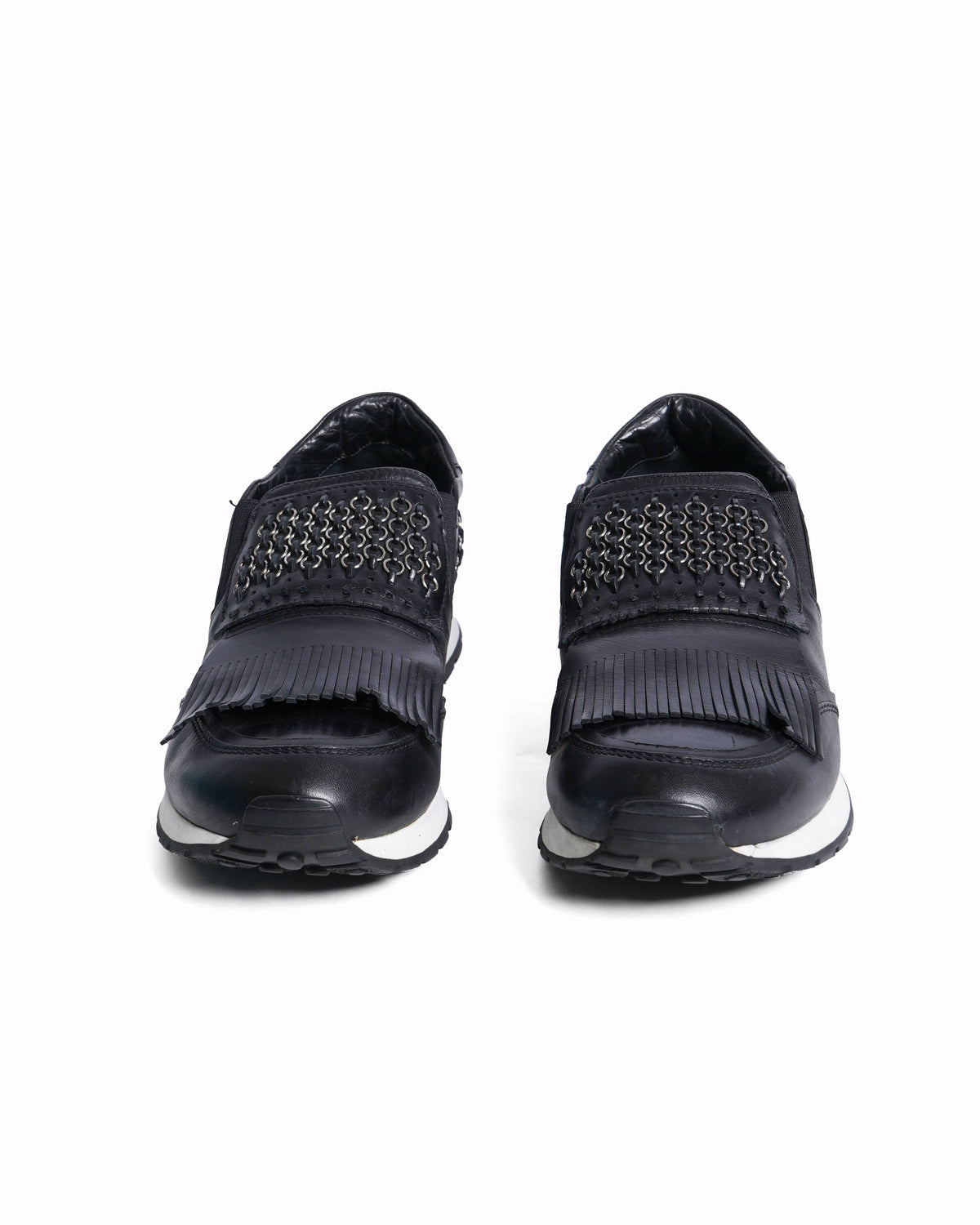 Tod's  Black Leather Sportivo Fringed Sneakers