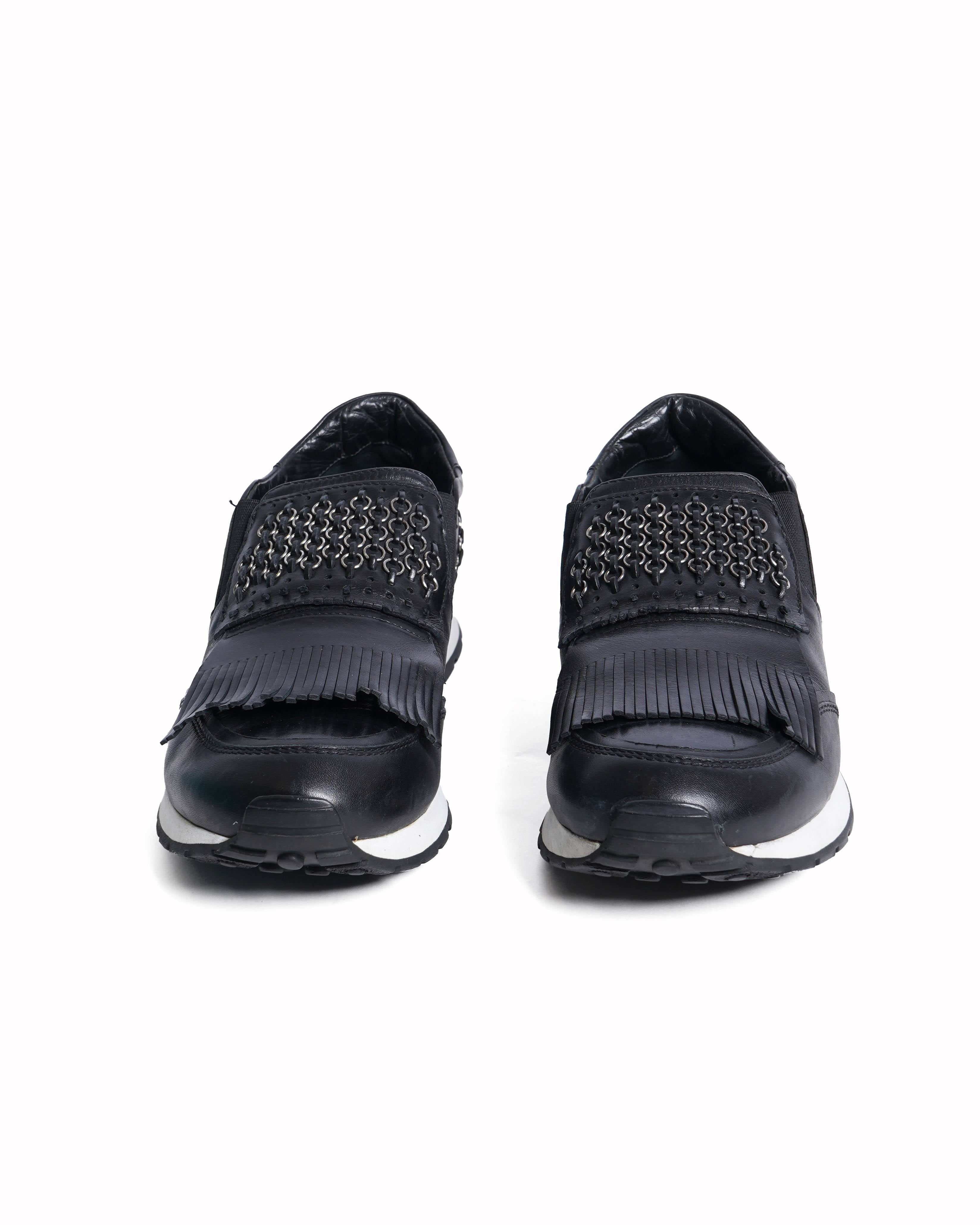 Tod's  Black Leather Sportivo Fringed Sneakers