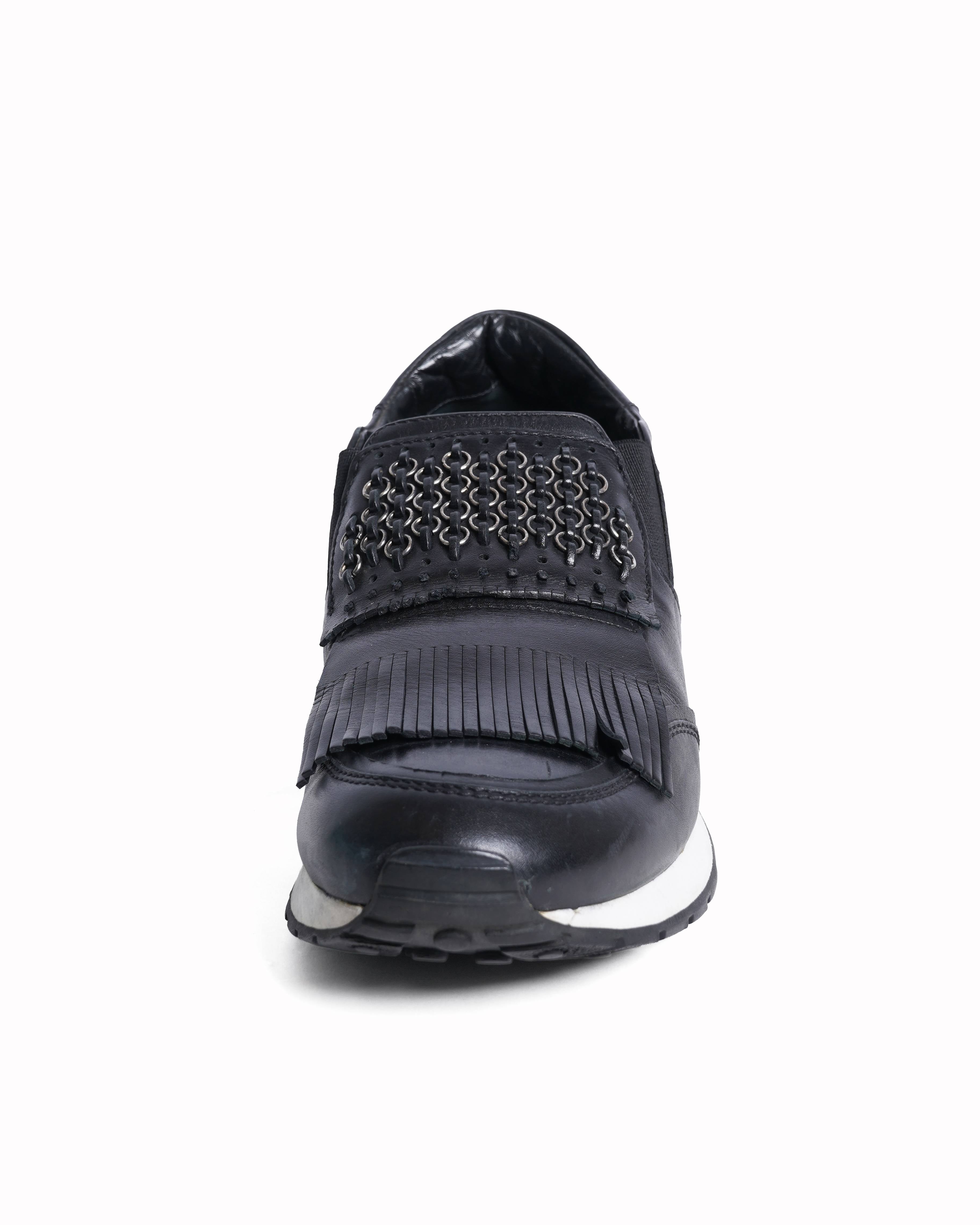 Tod's  Black Leather Sportivo Fringed Sneakers