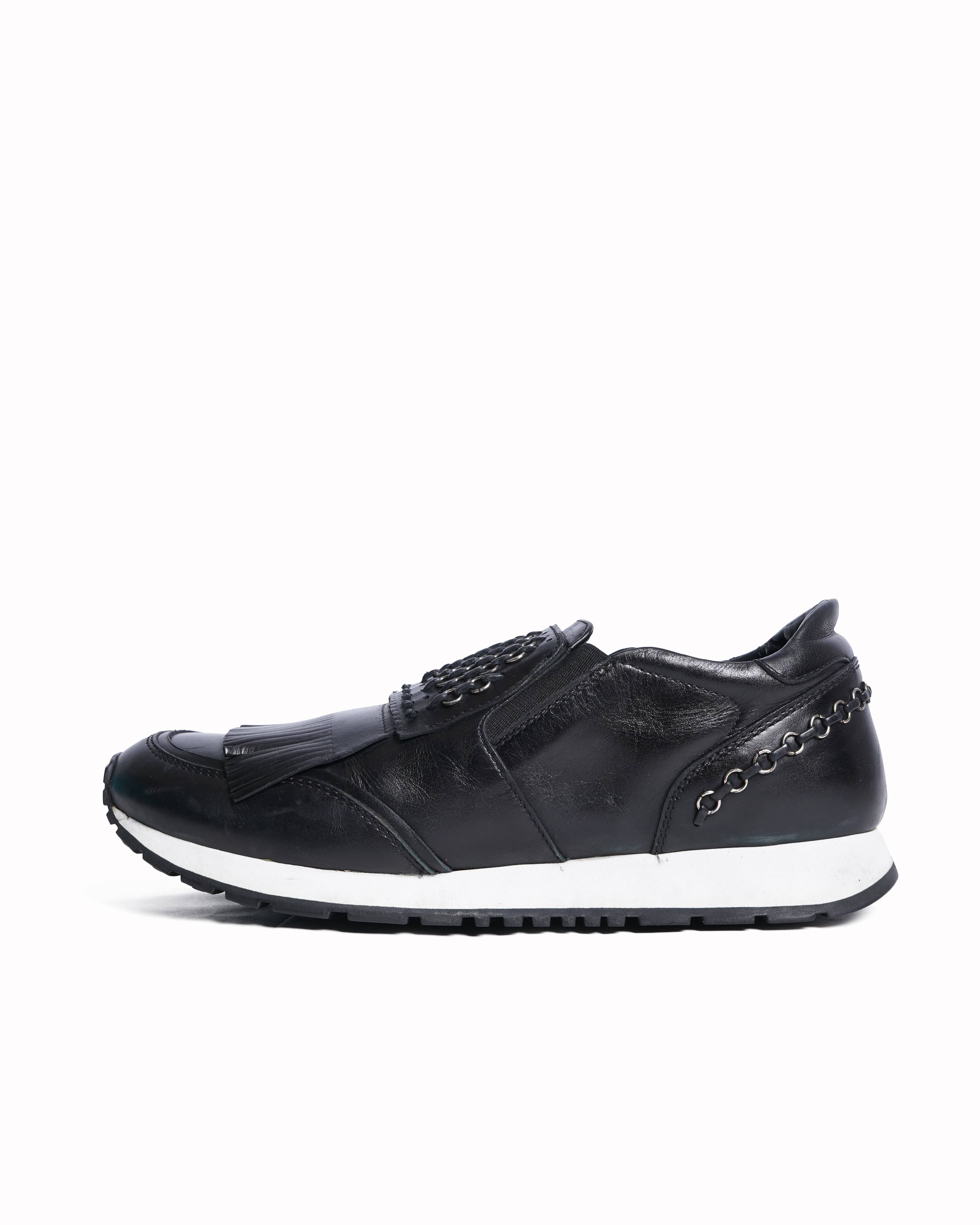 Tod's  Black Leather Sportivo Fringed Sneakers