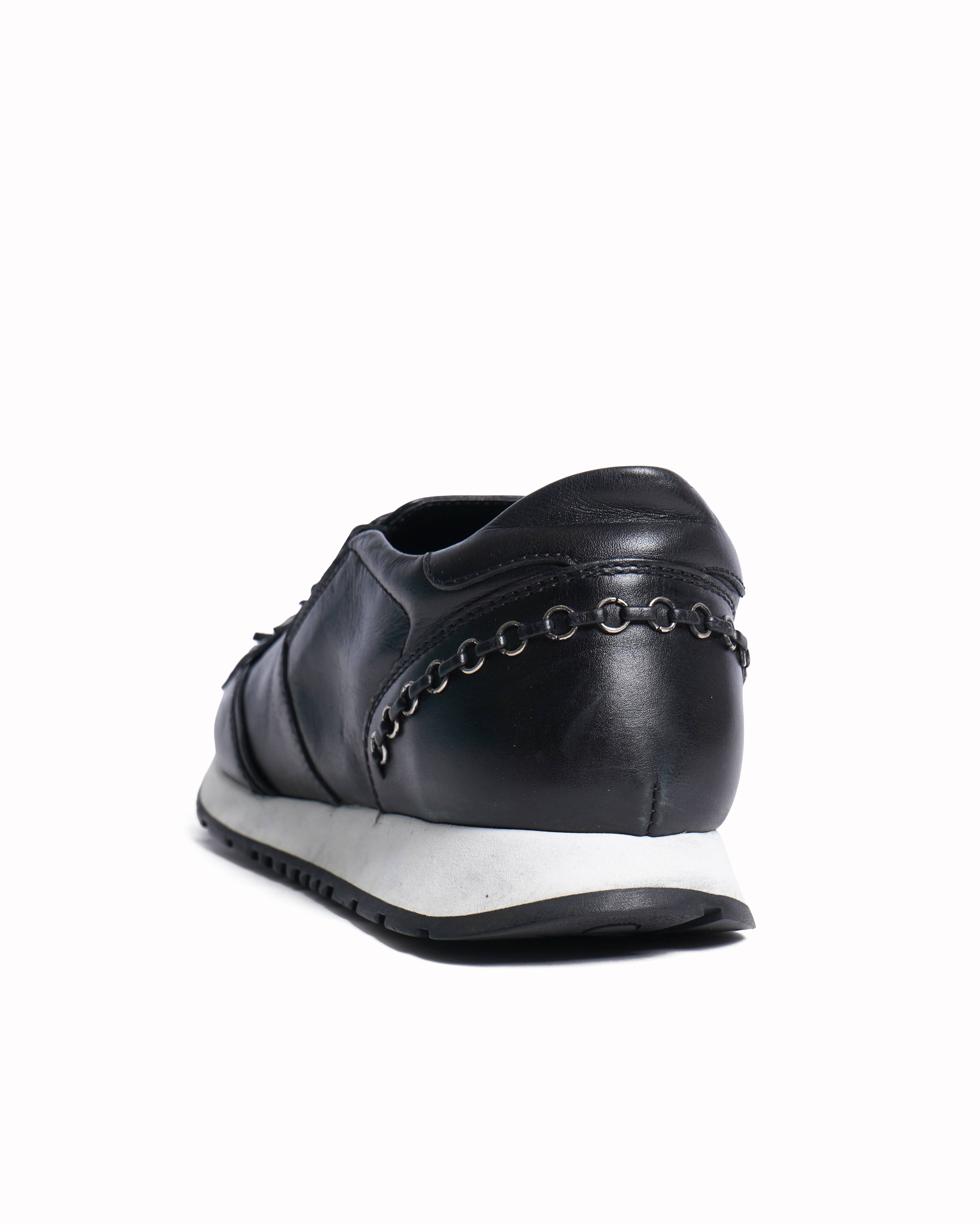 Tod's  Black Leather Sportivo Fringed Sneakers