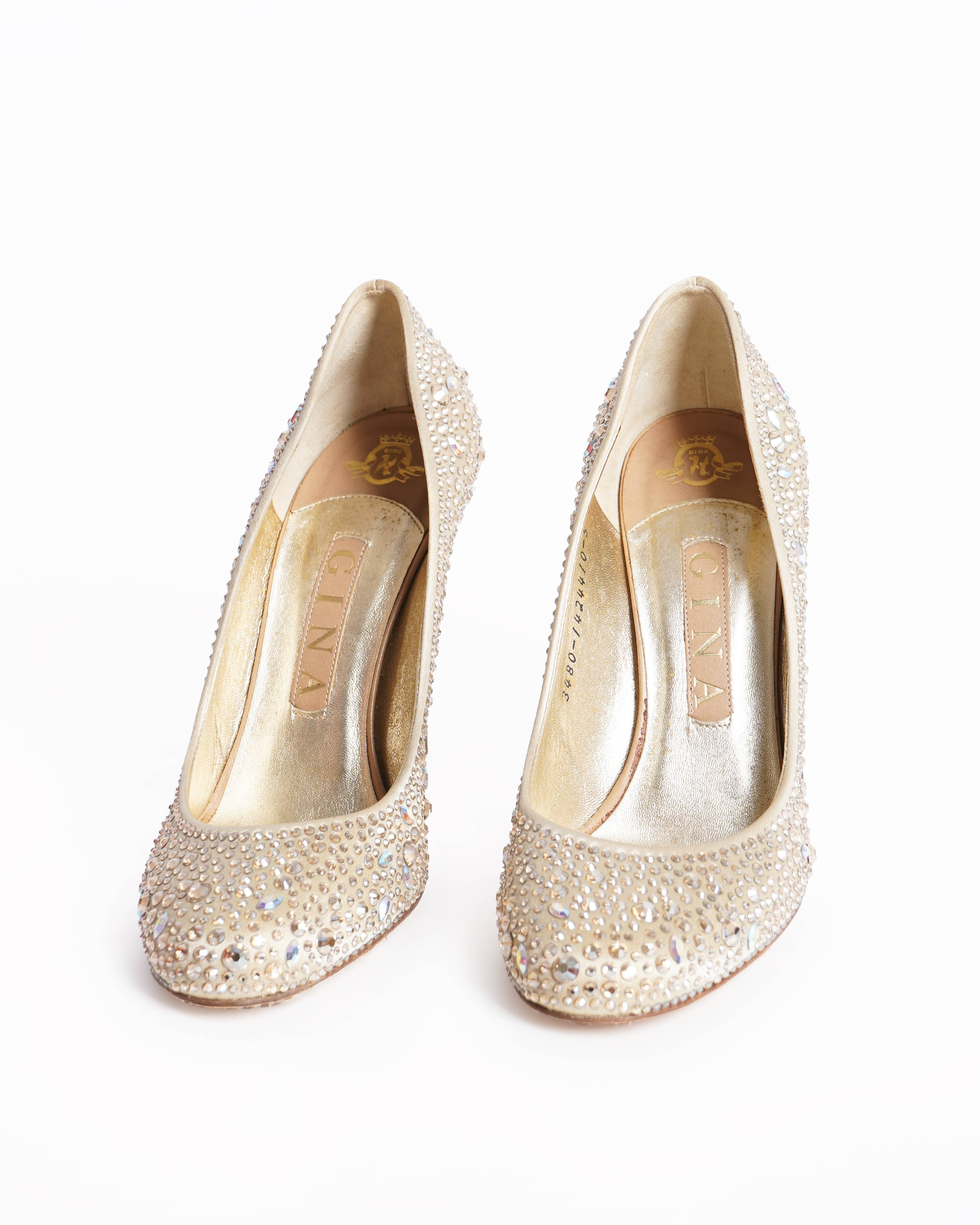 Gina cryslal embellished beige heels