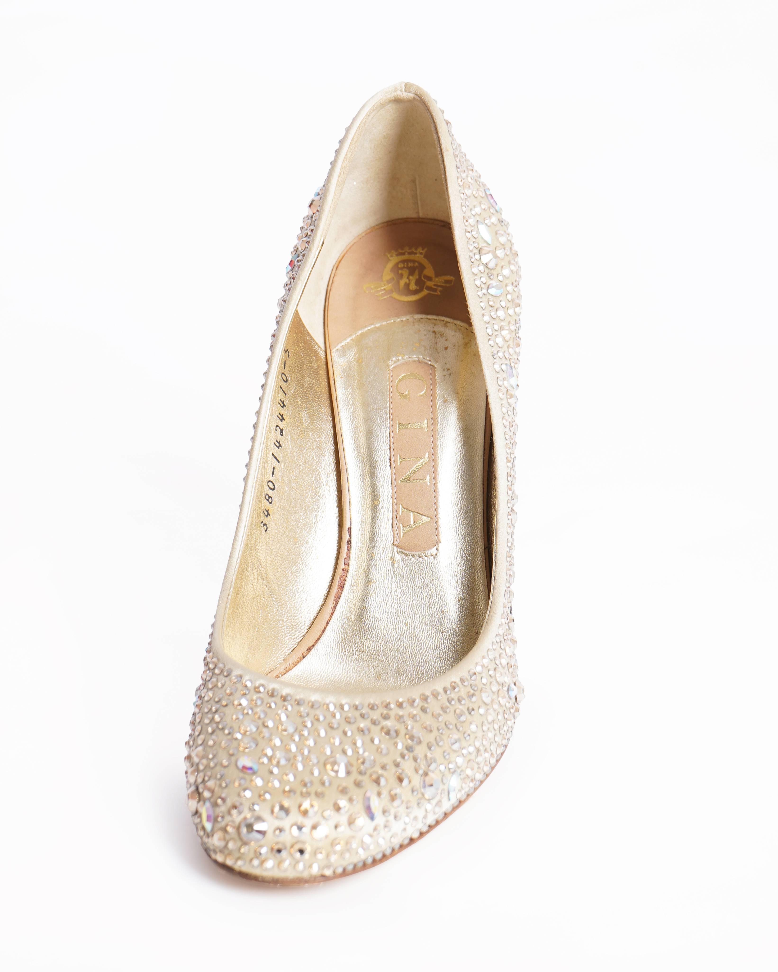 Gina cryslal embellished beige heels