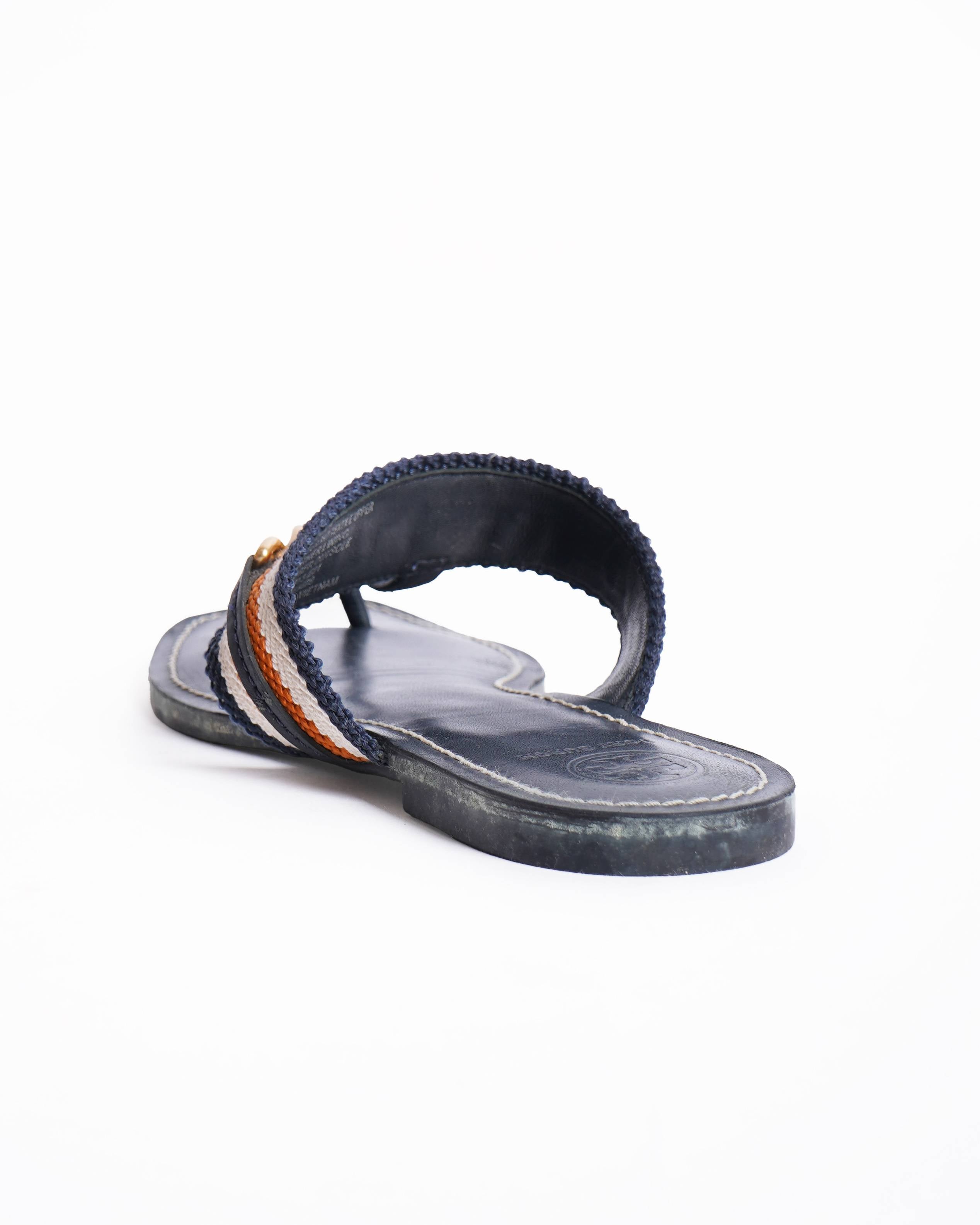 Tory Burch Mini Benton Chain Bad Sandal In Blue Calf Leather