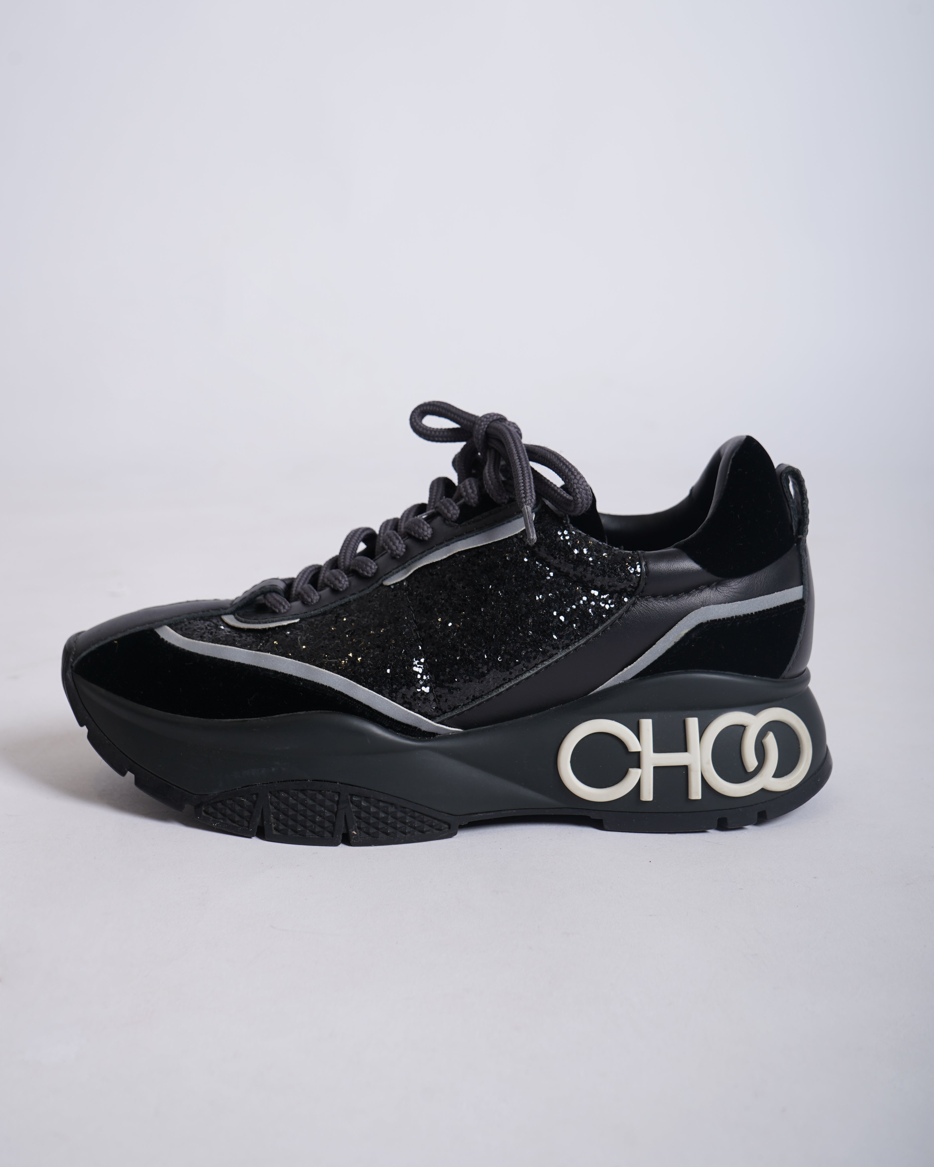 Jimmy Choo Leather Raine Sneakers in Black