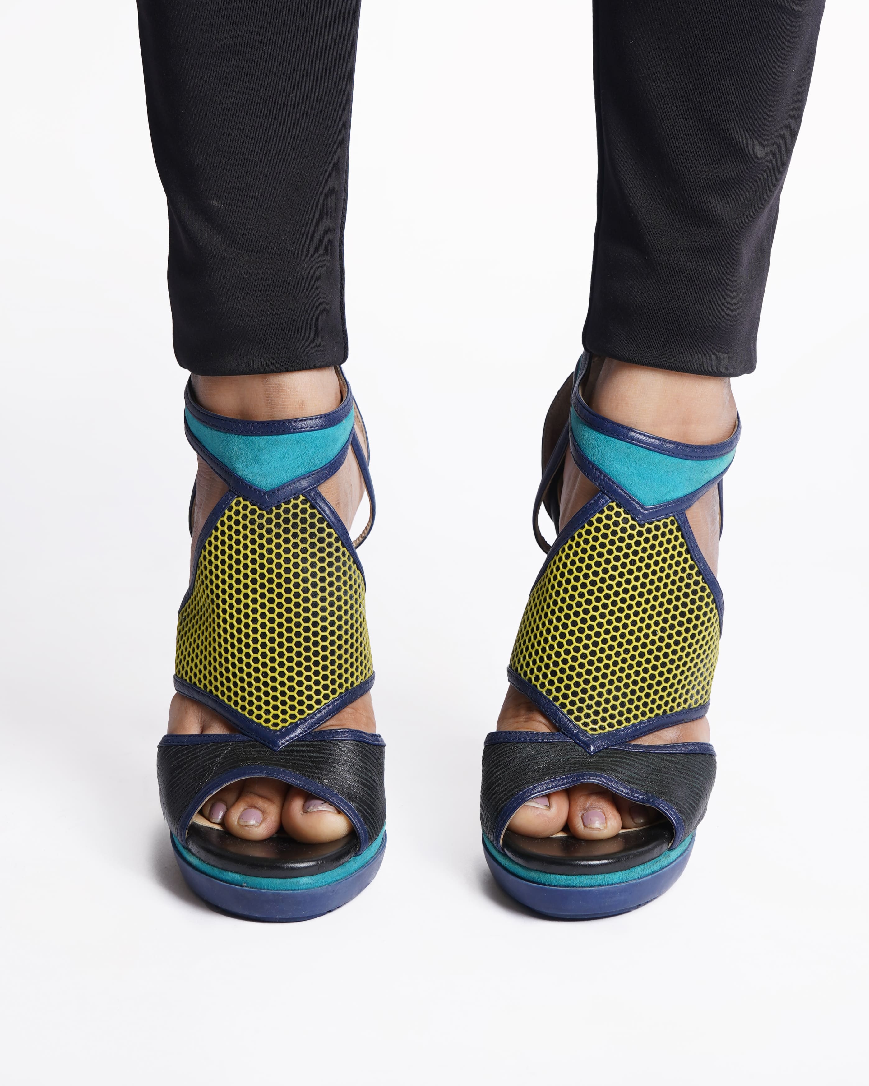 Jimmy Choo Mesh & Leather Heels In Multicolour WIth Zip Closure